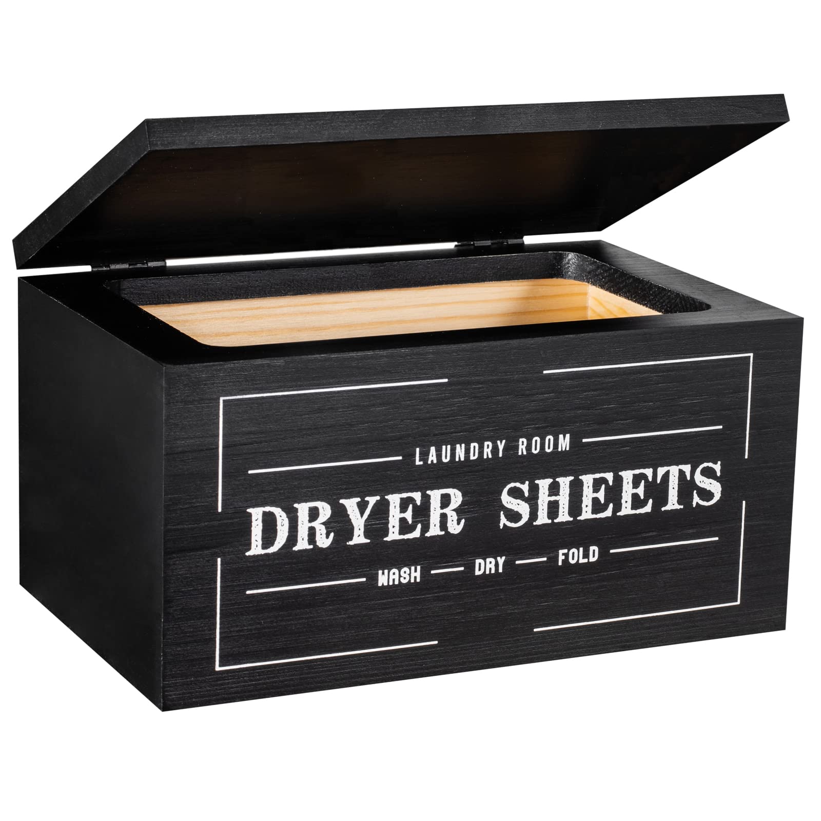 Rustic Farmhouse Dryer Sheet Holder with Lid - Laundry Room Organizer & Storage Container for Fabric Softener Sheets | Black Home Decor Accessory | Perfect for Closet, Utility Room & Laundry Organization