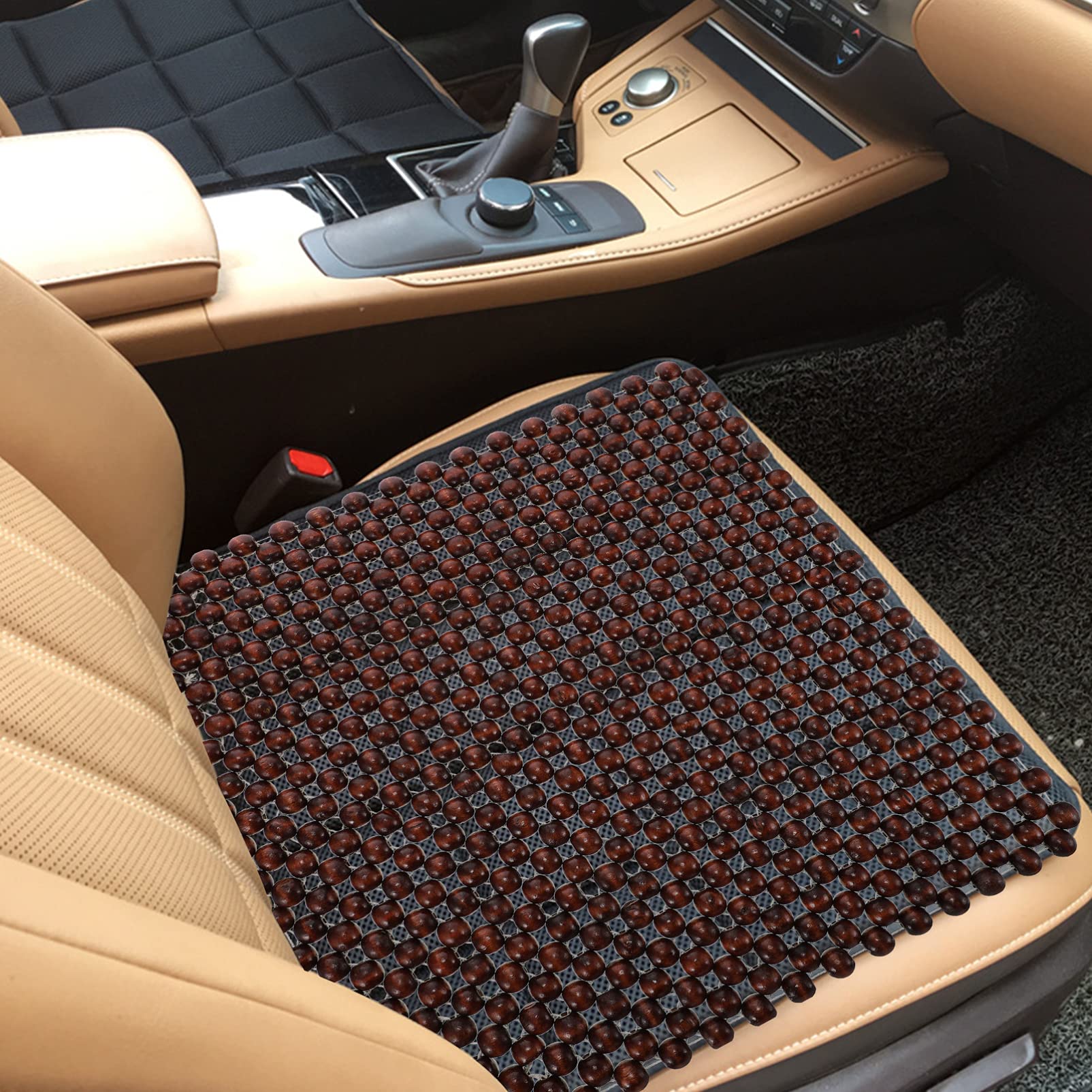 Wakauto Wooden Beaded Car Seat Cushion - Breathable Cooling Mat for Summer Driving, Universal Fit for Cars, Office & Home Chairs - Comfortable Square Auto Seat Cover Pad for Long Commutes and Road Trips