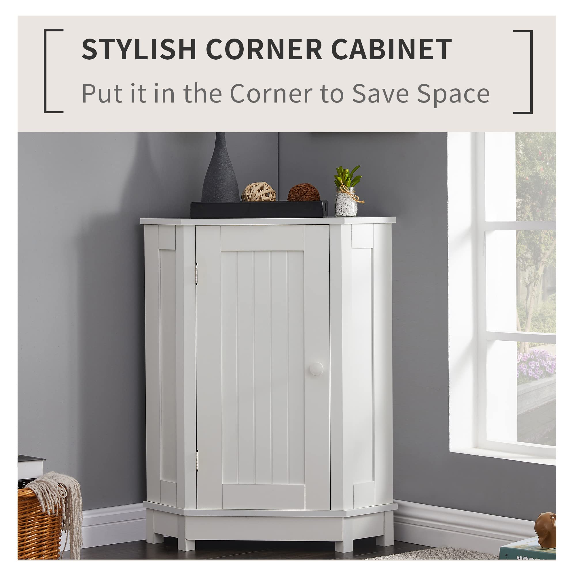 Merax White Corner Cabinet with Shelves - Bathroom, Kitchen & Living Room Floor Storage Organizer - Perfect for Small Spaces, Home Decor & Clutter-Free Organization