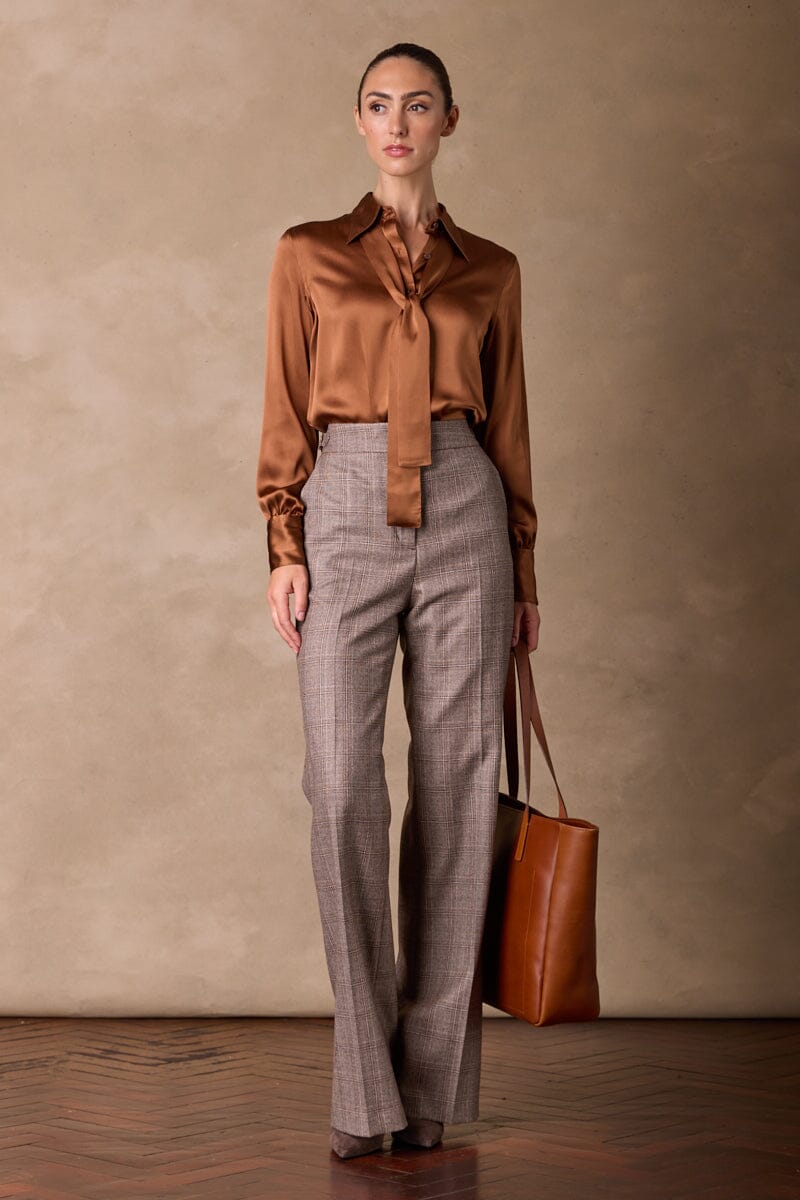Blakely Pussy Bow Blouse - Elegant Cinnamon Silk Shirt for Women | Perfect for Office Wear, Date Nights & Special Occasions