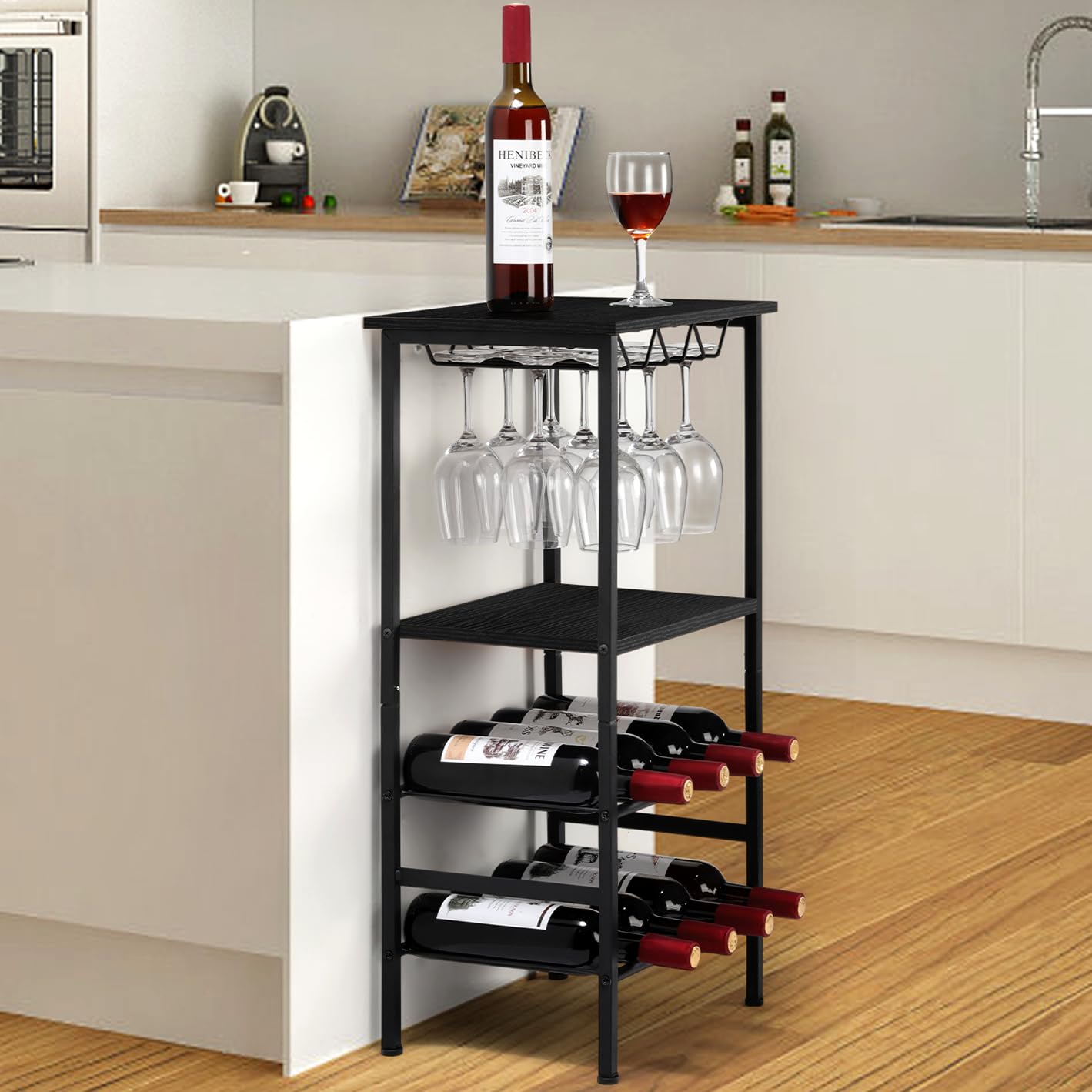 NANANARDOSO 8-Bottle Wine Rack Holder Stand - Black Metal Wine Storage Shelf for Kitchen, Dining Room & Bar Counter | Perfect for Home Entertaining, Wine Display & Space-Saving Organization
