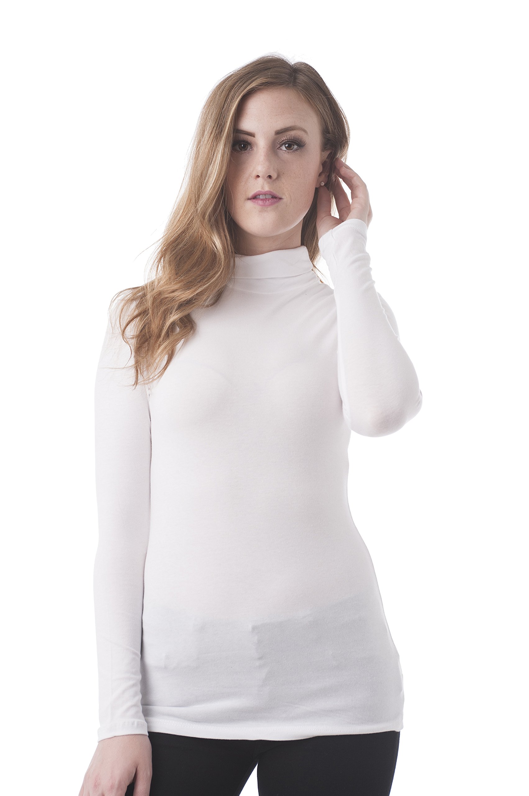 Women's Long Sleeve Plain Funnel Neck T-Shirt - Soft Stretchy Casual Blouse for Work, Date Night & Everyday Wear