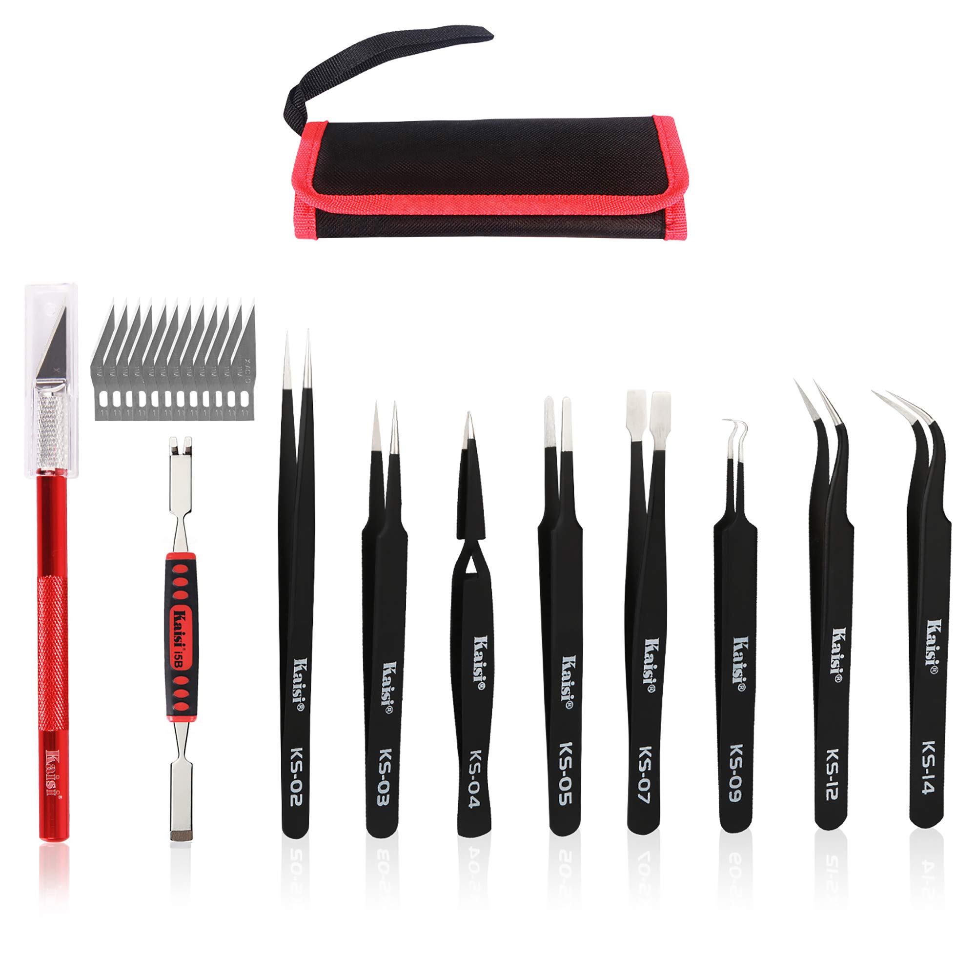 **Kaisi 10-Piece Precision ESD Anti-Static Stainless Steel Tweezers Set - Curved & Straight Tweezers for Jewelry Making, Electronics Repair, Lab Work & Crafts**    *(Perfect for Watch Repair, PCB Soldering, Model Building & DIY Projects)*