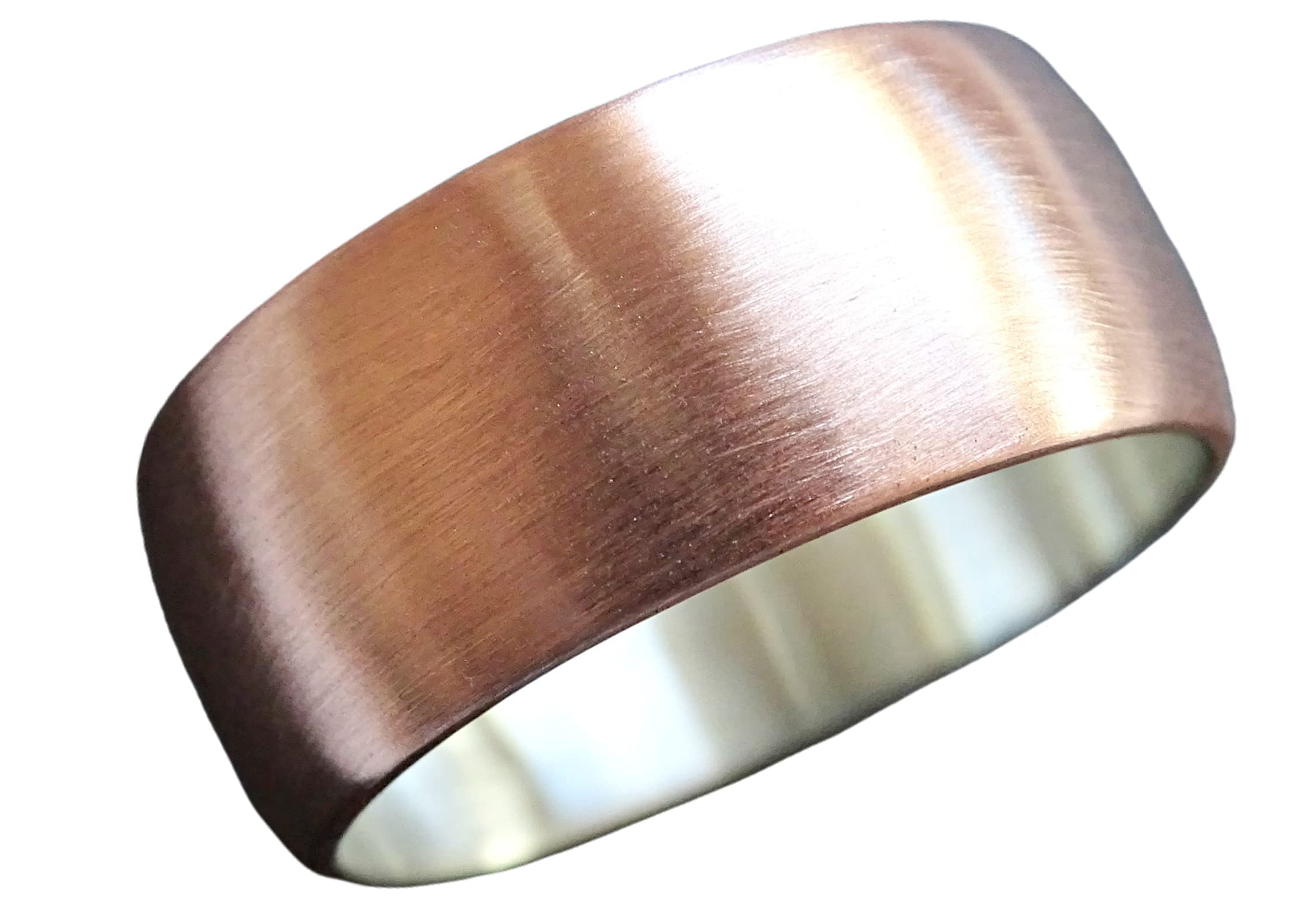 Handmade Domed Copper Wedding Ring for Men - Personalized Engraved Mixed Metal Ring (Copper & Silver) - Unique Alternative Wedding Band & Anniversary Gift - Perfect for Engagements, Weddings & Special Occasions