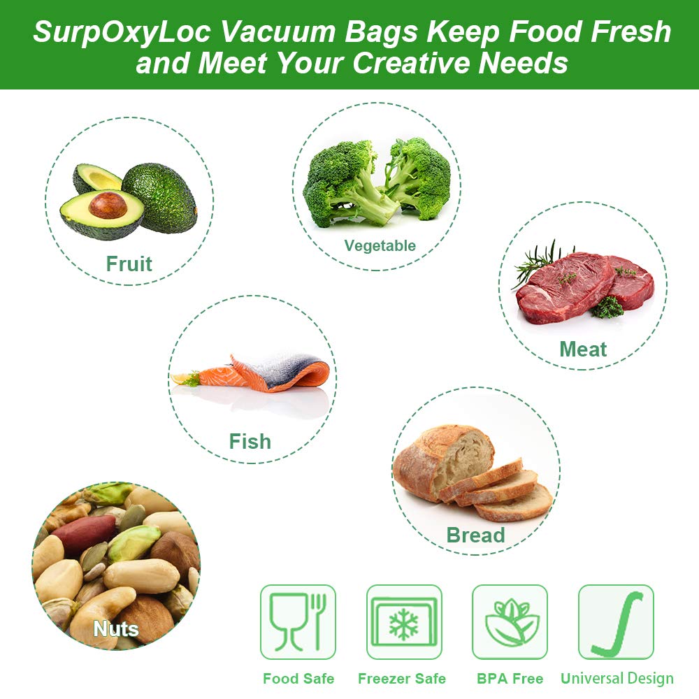 SurpOxyLoc 4mil 100-Gallon Vacuum Sealer Bags (11x16 Inch) - BPA Free, Sous Vide Safe, Pre-Cut Universal Design for All Vacuum Sealers | Perfect for Freezing, Meal Prep & Food Storage