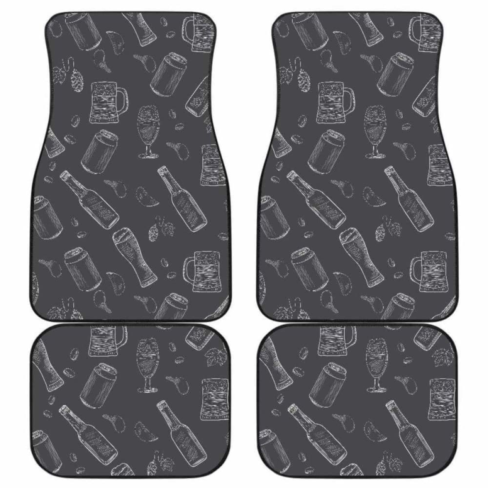Custom Beer Hand Drawn Pattern Car Mats - Non-Slip Front & Back Seat Floor Mats for Cars, Trucks & SUVs - Perfect for Beer Lovers, Bar Enthusiasts & Gift Giving