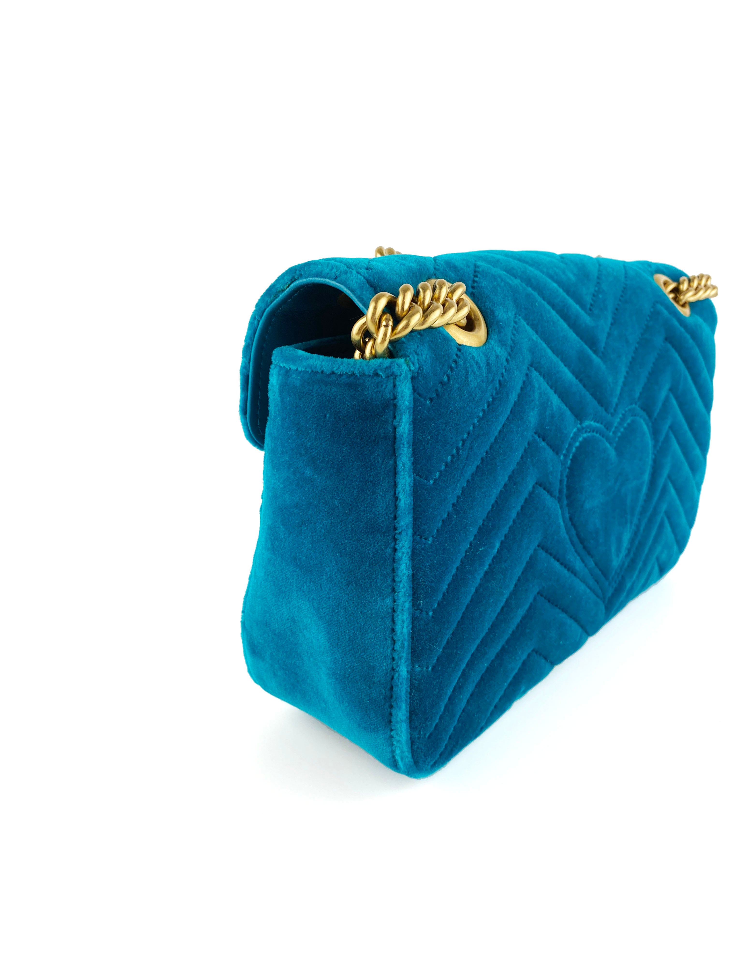 Gucci Marmont Bag in Teal Velvet - Luxury Designer Handbag for Women | Perfect for Parties, Date Nights & Special Occasions