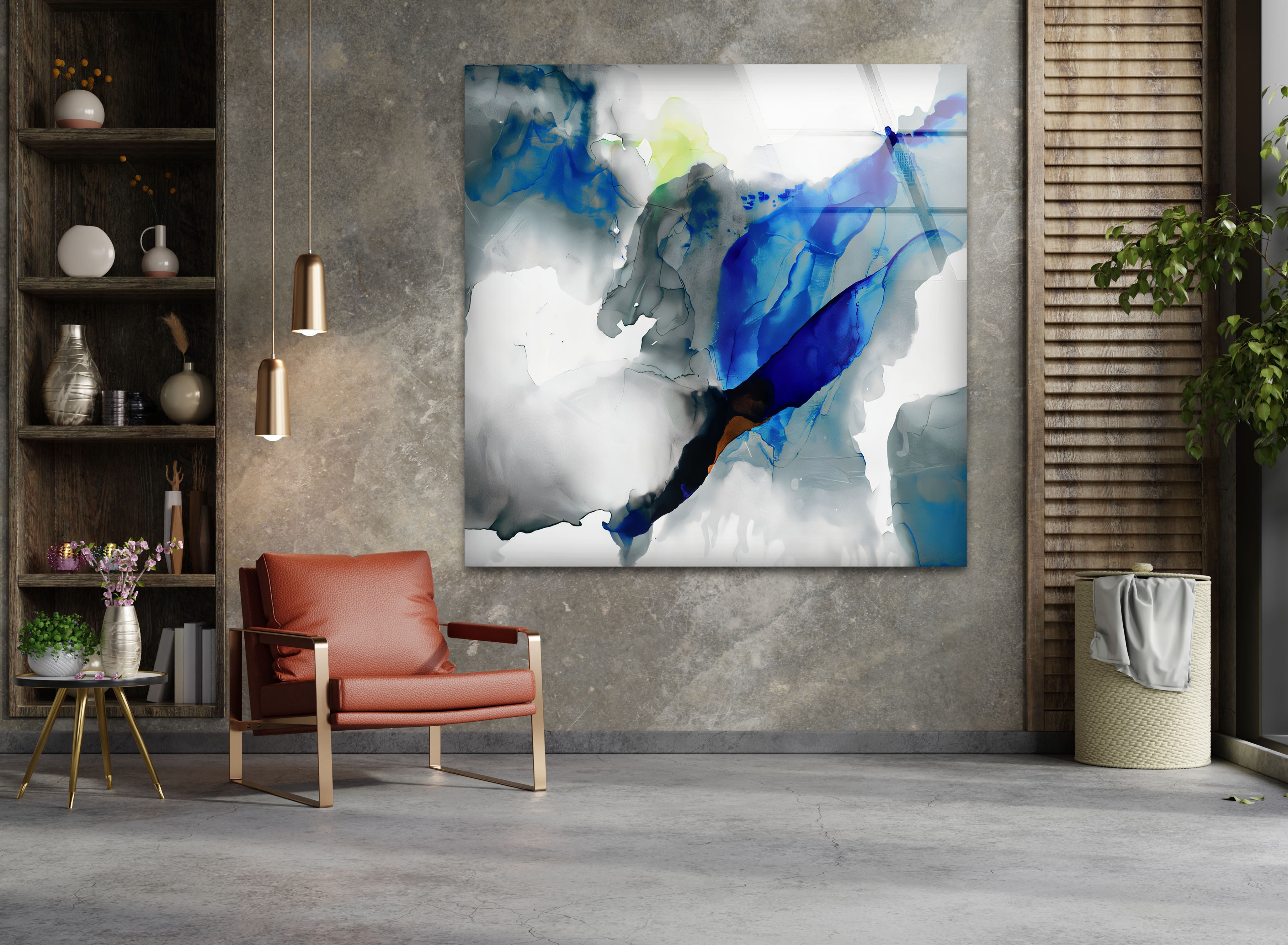 Azure Drift - Modern Abstract Blue Glass Wall Art Decor for Living Room, Bedroom & Office | Handmade Contemporary Artwork for Home & Office Interior Design