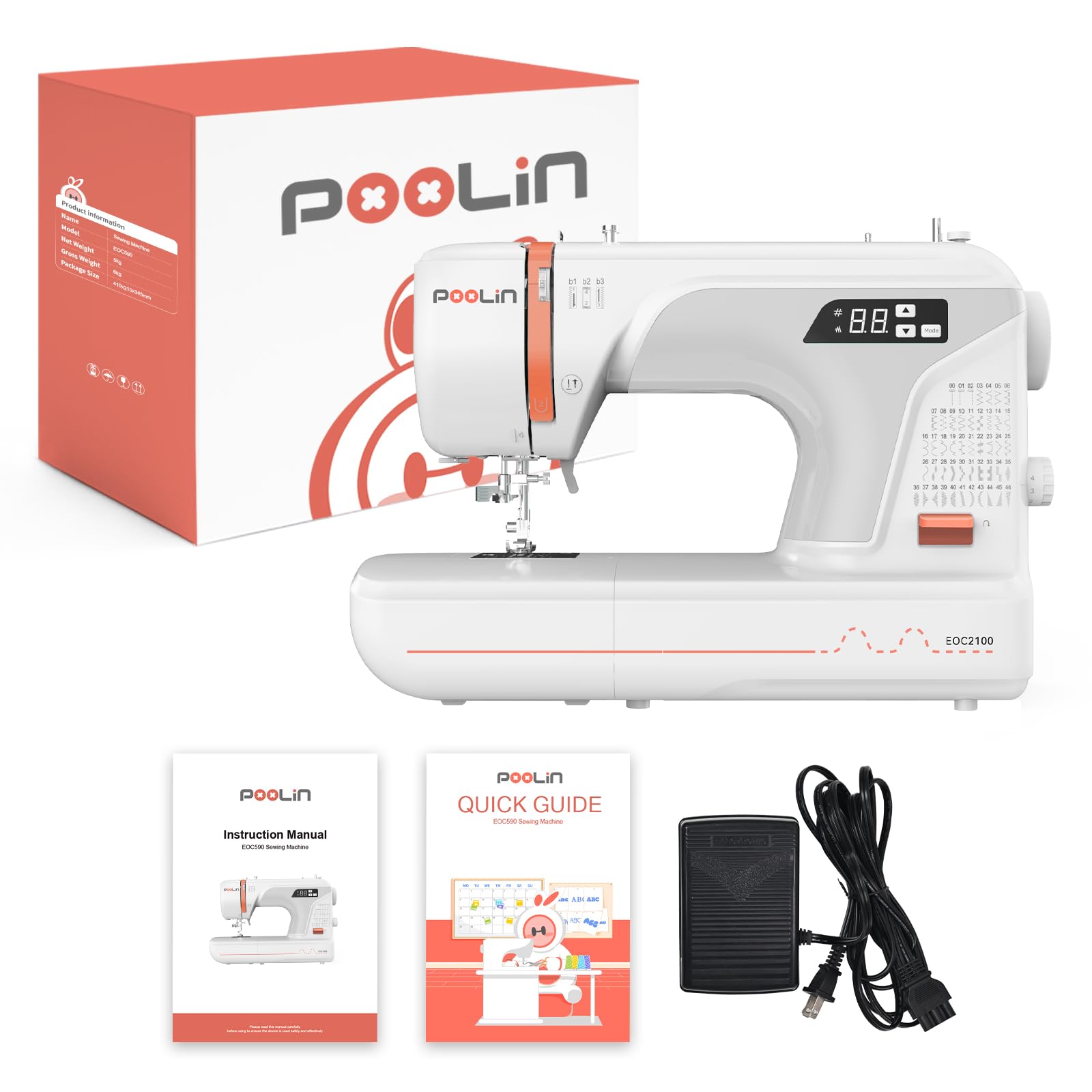 Computerized Sewing Machine with 107 Stitch Patterns, 8 Presser Feet, Adjustable Stitch Length & Width - 2 Sewing Modes for Quilting, Dressmaking & Home DIY Projects