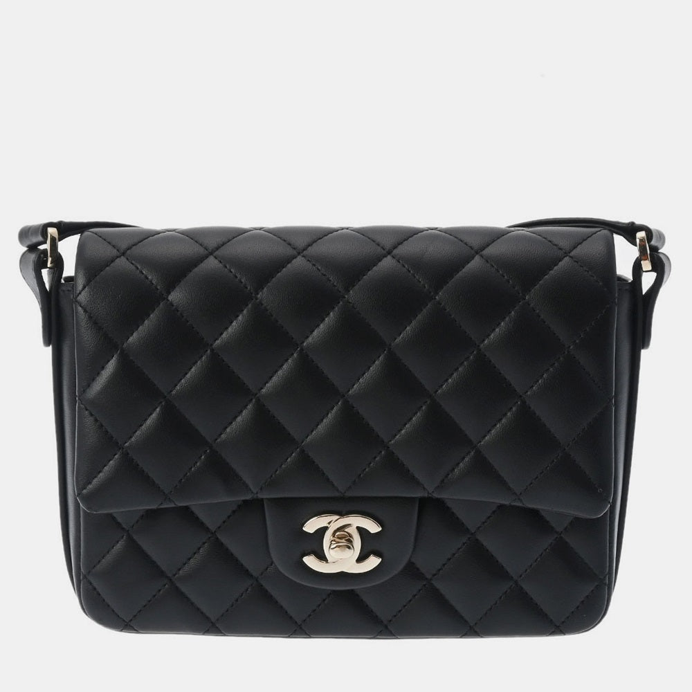Black Calfskin Leather Ruffle Quilted Flap Shoulder Bag for Women - Elegant Crossbody Purse for Work, Date Night & Special Occasions