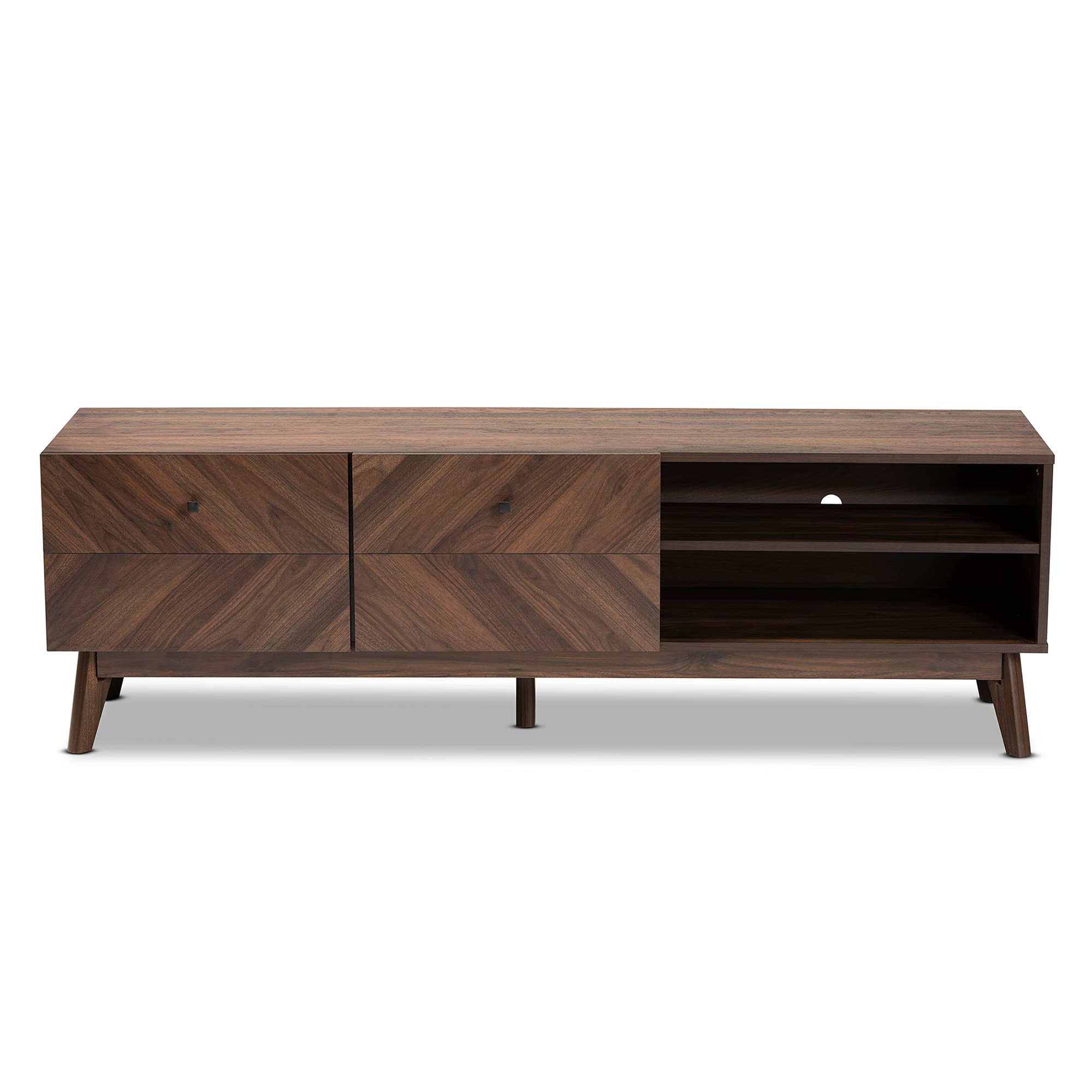 Baxton Studio Hartman Mid-Century Modern TV Stand - Walnut Brown Wood Media Console with Storage Shelves for Living Room, Bedroom & Home Theater