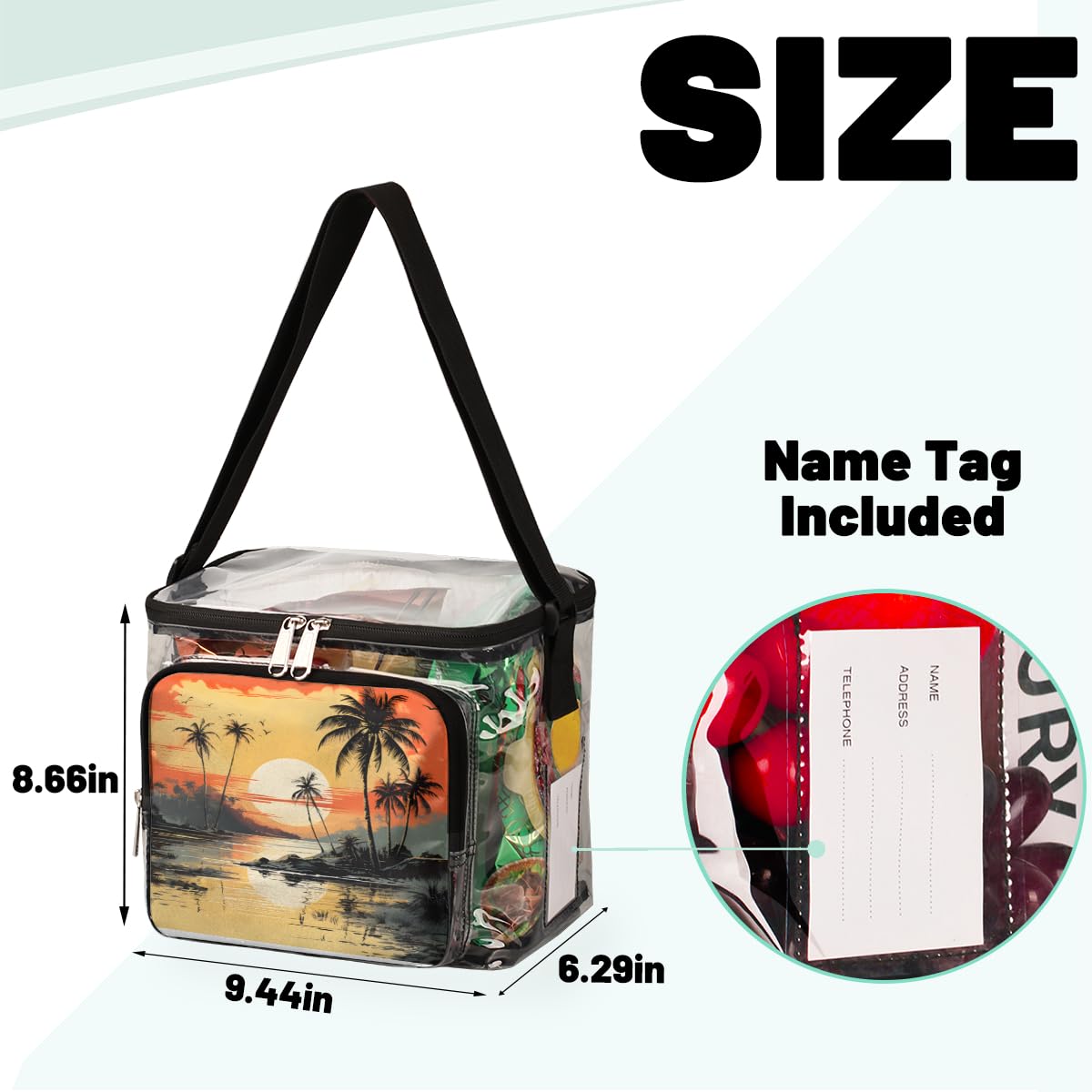 GzLeyigou Clear Transparent Beach Tote Bag with Handles - Waterproof Crossbody Shoulder Bag for Summer, Travel, Picnic, Concerts & Sports Events | Stadium Approved | Tropical Coconut Palm Design | Perfect for Pool Parties, Music Festivals & Outdoor Adventures