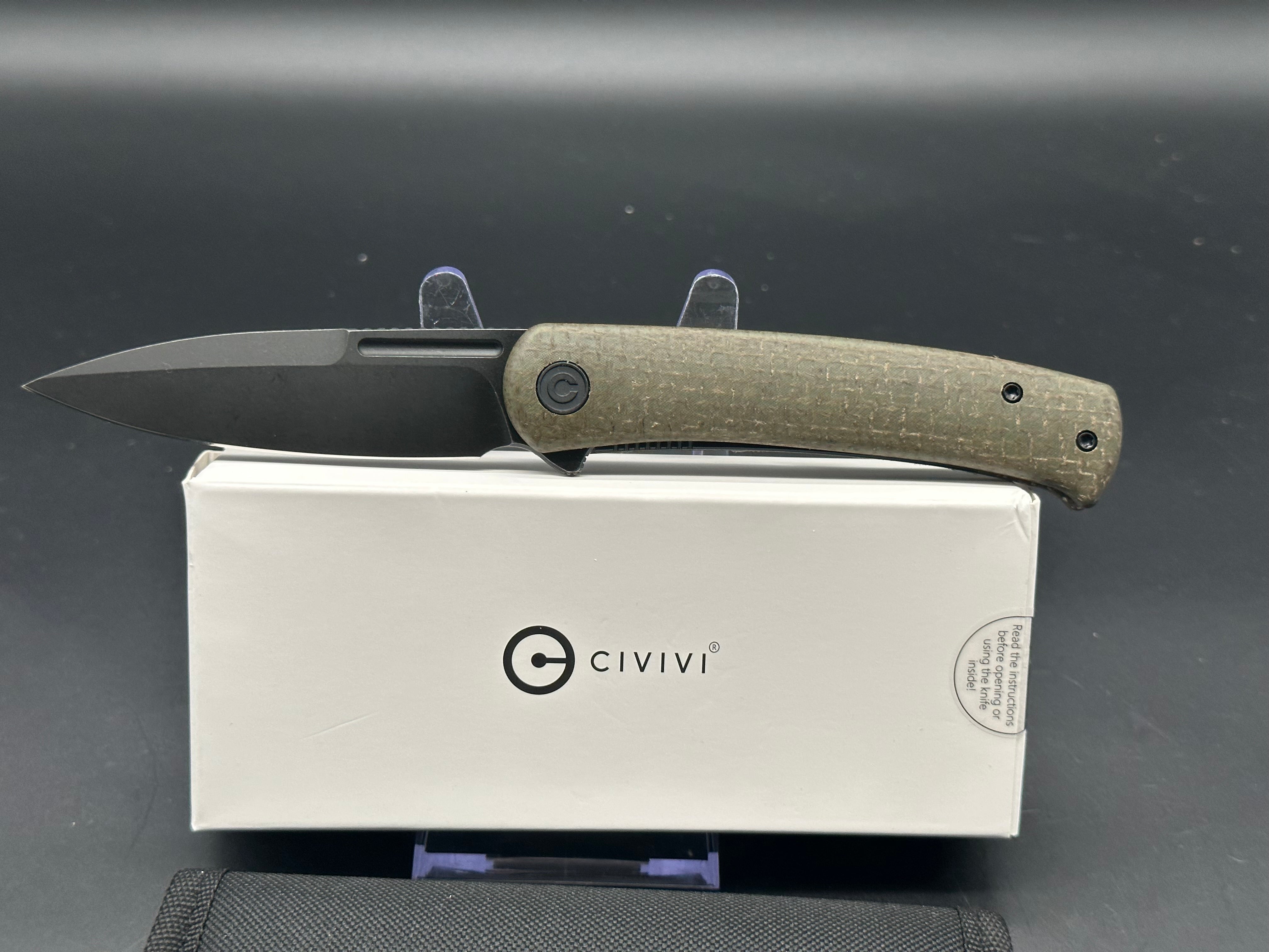 CIVIVI CAETUS Folding Knife - Green Burlap Micarta Handle, 14C28N Steel Spear Point Blade - EDC Pocket Knife for Outdoor, Camping, and Everyday Carry