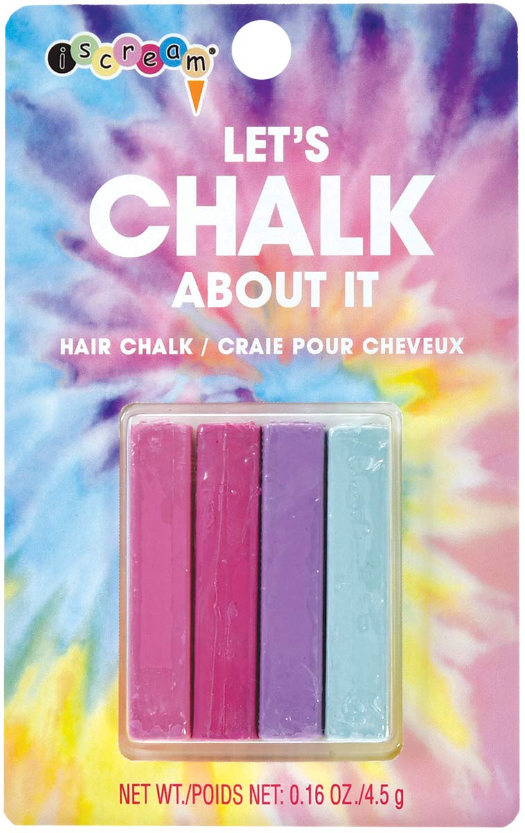 iScream Let's Chalk About It - 4-Piece Vibrant Hair Chalk Set for Temporary Color - Perfect for Festivals, Parties & Creative Hair Styling