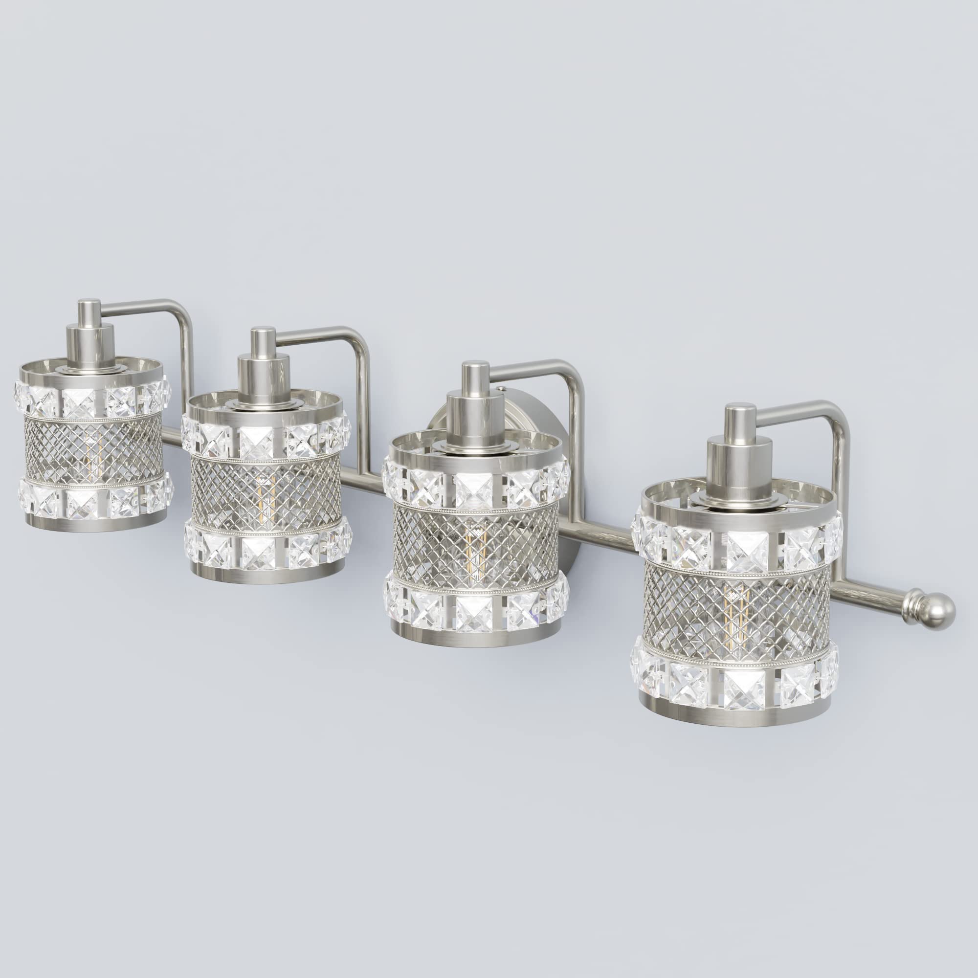 Modern 4-Light Bathroom Vanity Lighting Fixture with Crystal Shade - Over Mirror Wall Sconce for Bathroom, Bedroom & Living Room - Perfect for Makeup, Shaving & Ambient Lighting
