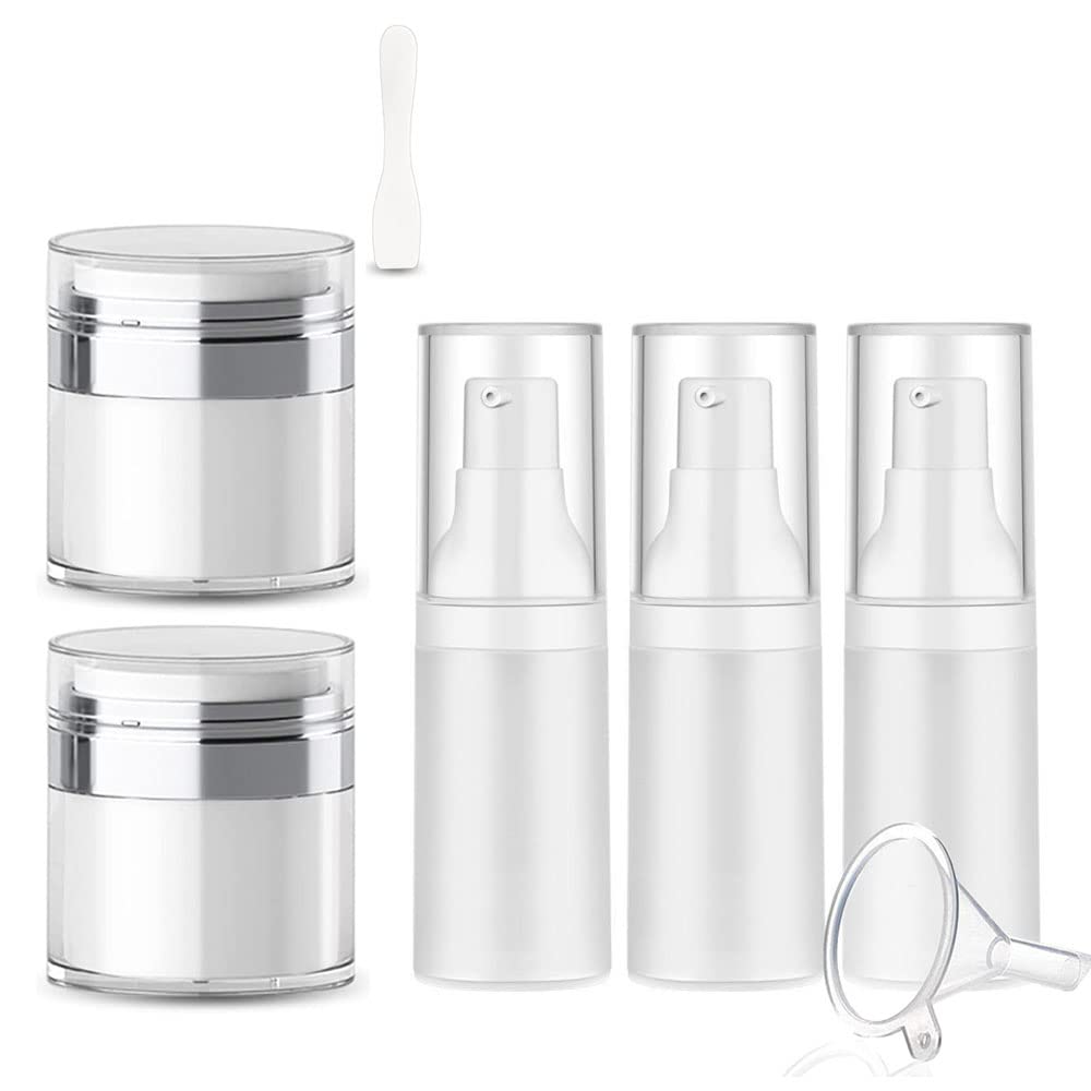 Airless Pump Bottles for Cosmetics - Refillable Travel Containers for Creams, Gels & Lotions with Spatula | Perfect for Skincare, Makeup & Toiletries On-The-Go
