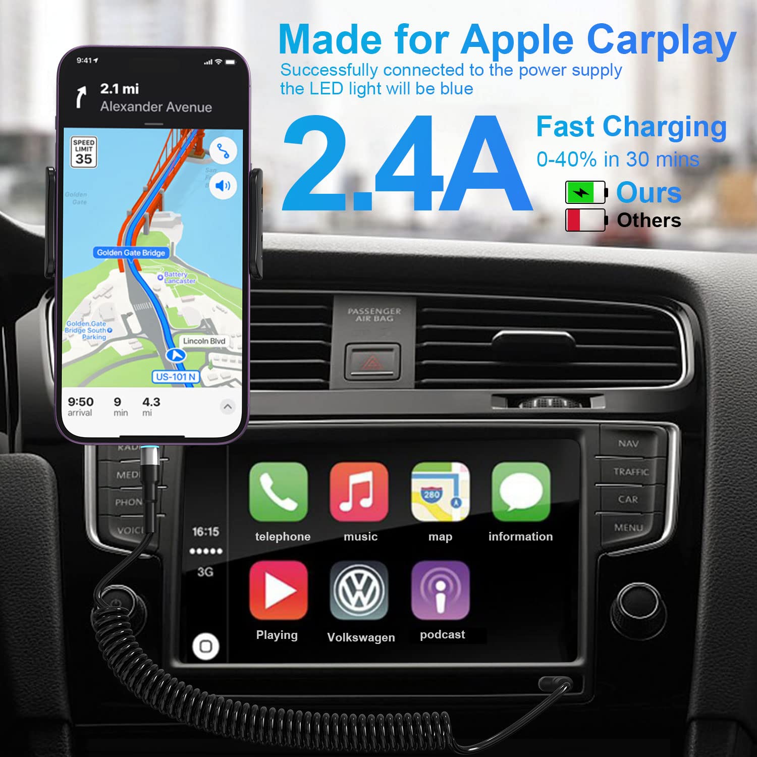 2 Pack MFi Certified Coiled iPhone Lightning Cable - Short Durable Charging Cord for Apple CarPlay, Fast Charging & Data Sync with LED Indicator - Perfect for Car, Home & Office Use