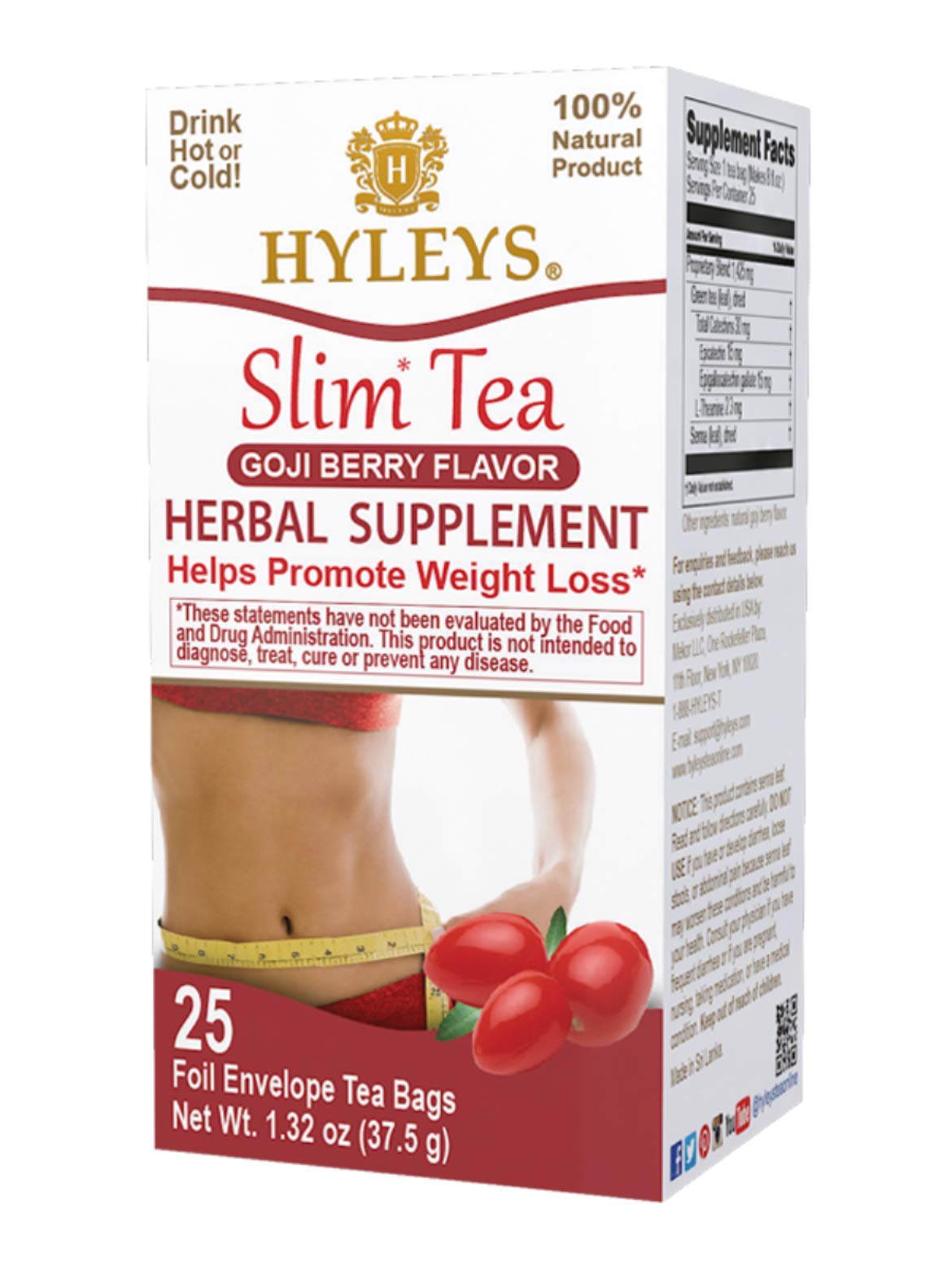 Hyleys 14 Day Weight Loss Tea with Goji Berry Flavor - Natural Slimming Detox Tea for Women & Men - Supports Weight Management & Metabolism Boost - Perfect for Morning Routine or Post-Workout Recovery (1 Pack)