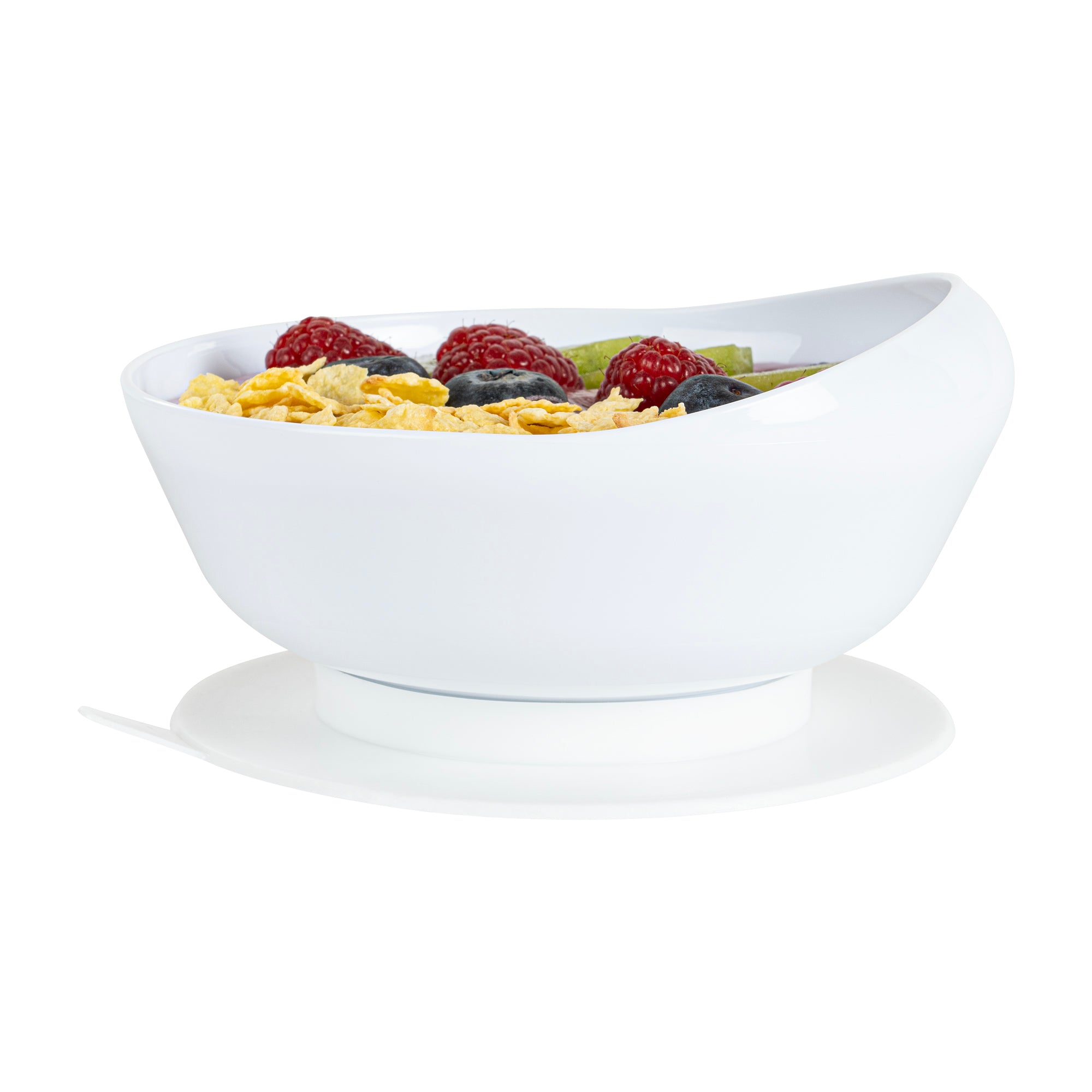 **Adapt Tek 19 oz Round White Plastic Scoop Bowl – Spill-Proof with Suction Base, 5.75