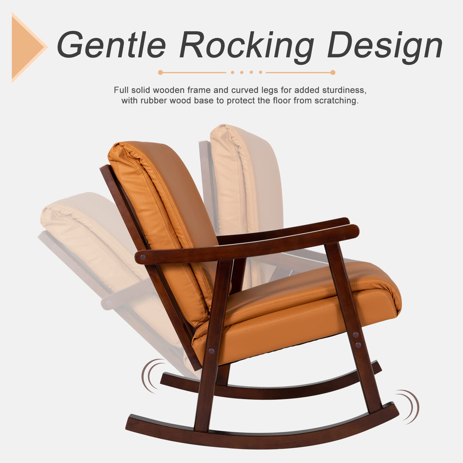 Okeysen Mid Century Modern Rocking Chair with Ottoman - Upholstered Leather Nursery Glider, Baby Nursing Chair & Lounge Armchair for Living Room, Bedroom - Perfect for Relaxing, Nursing & Nursery Decor