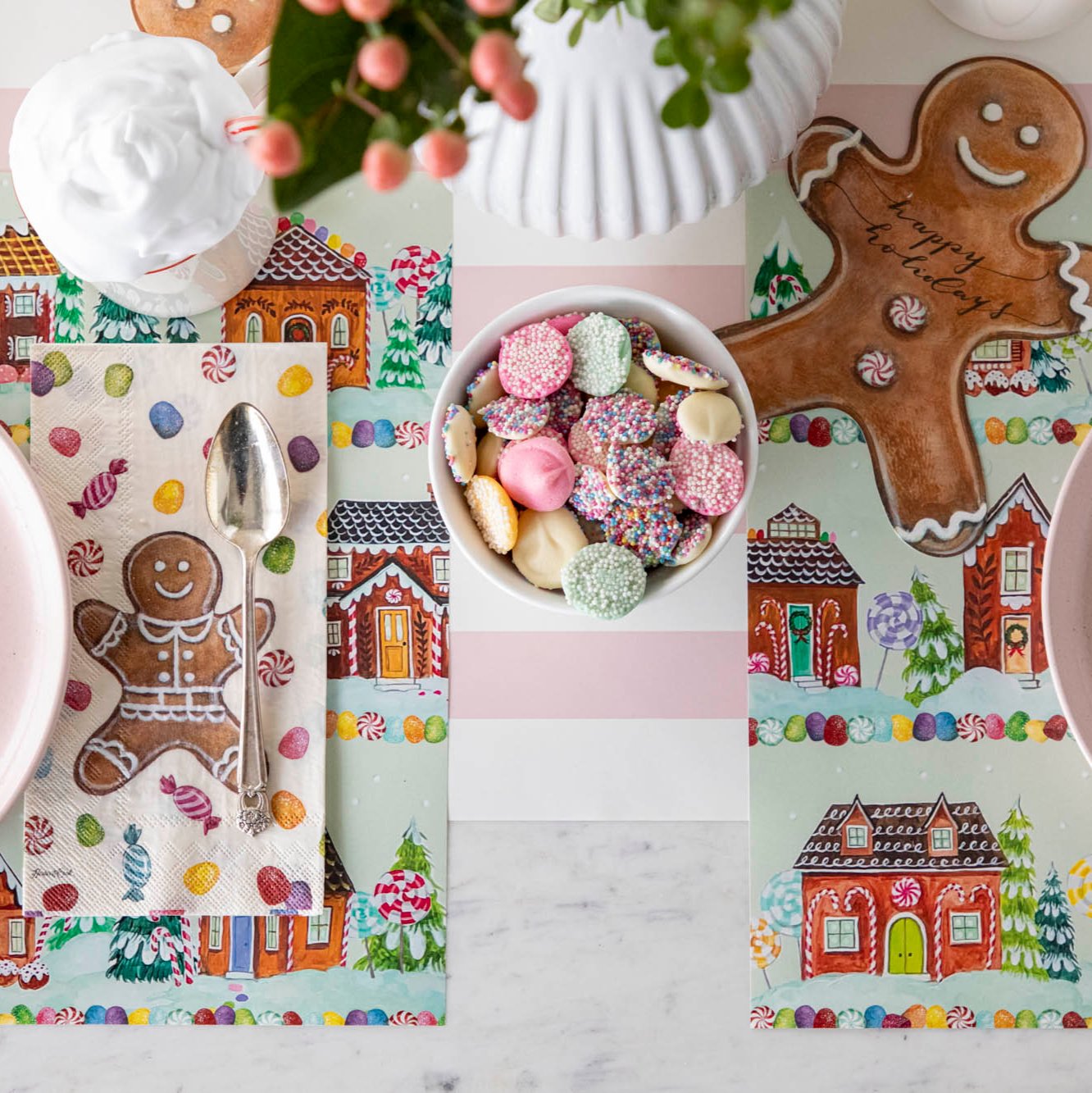 Christmas Gingerbread Village Placemat Set of 4 - Holiday Table Decor for Dining, Kitchen, and Party - Non-Slip Heat Resistant Coasters for Festive Gatherings