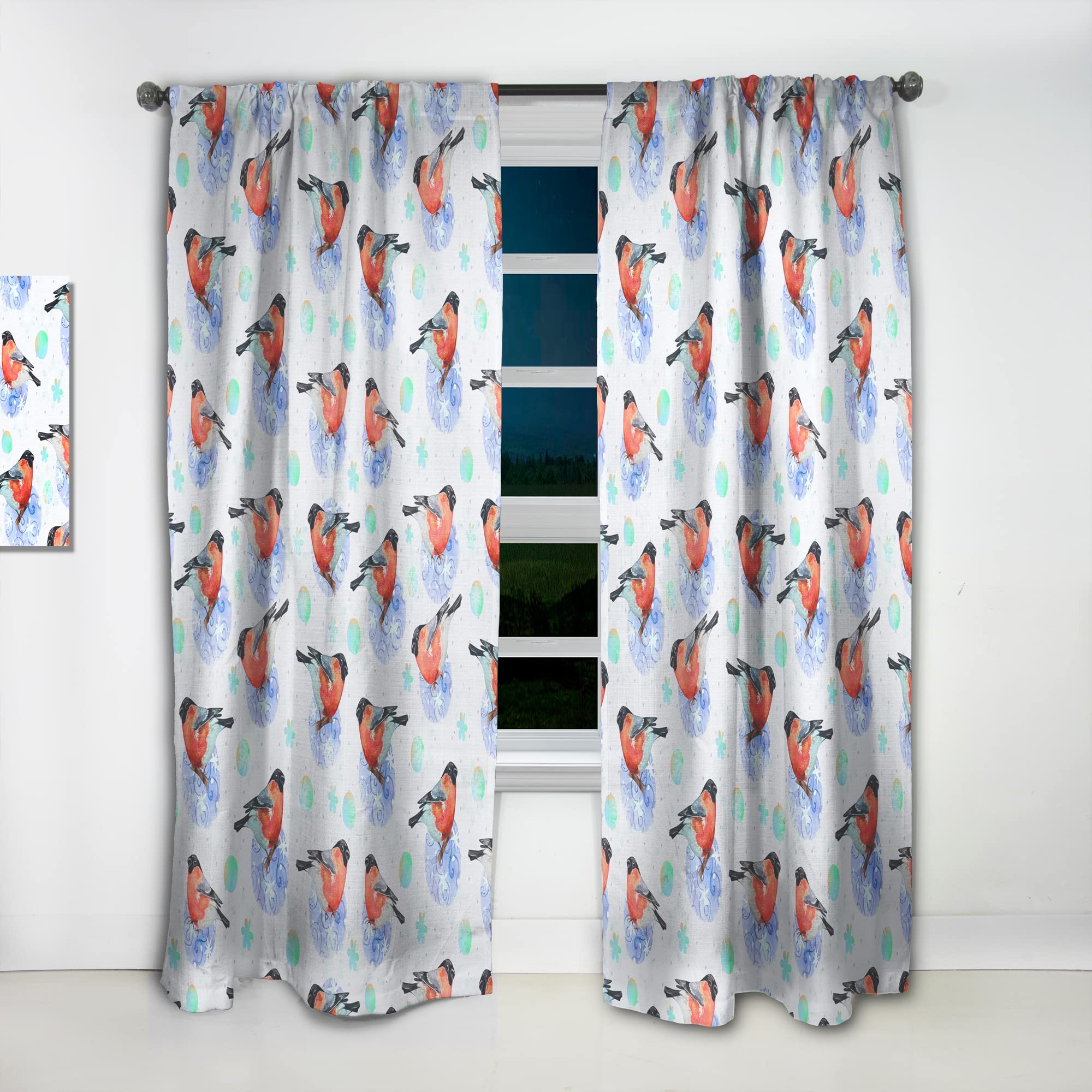DesignQ Thermal Insulated Curtains - 'Bullfinch Bird on Abstract Doodle Circles' Single Panel (52x120 inches) - Blackout Drapes for Bedroom & Living Room - Perfect for Home Decor, Privacy & Energy Efficiency