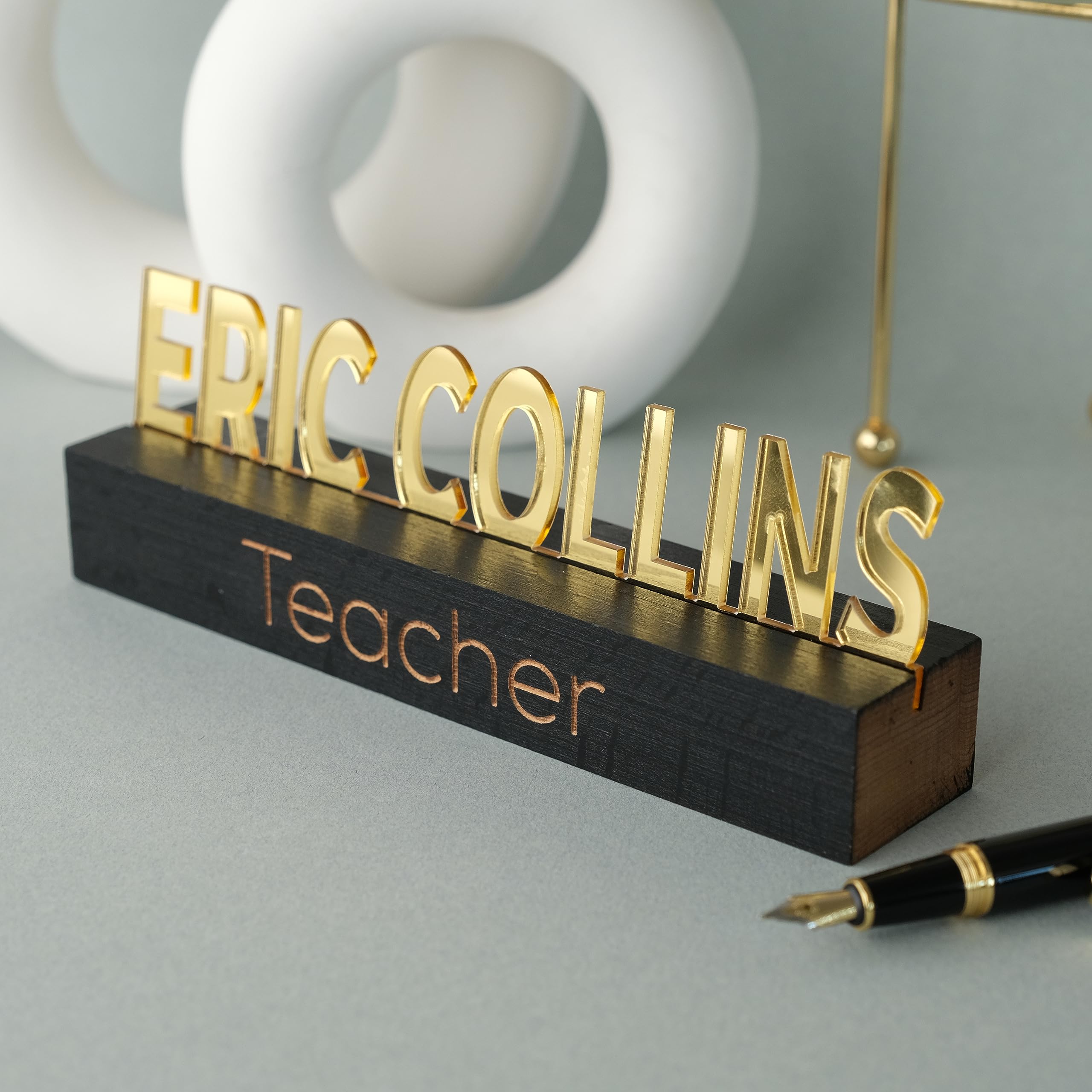 Custom Gold Acrylic on Black Wood Personalized Desk Name Plate - Elegant Office Desk Sign for Professionals | Perfect for Corporate Gifts, Executive Desks & Home Office Decor