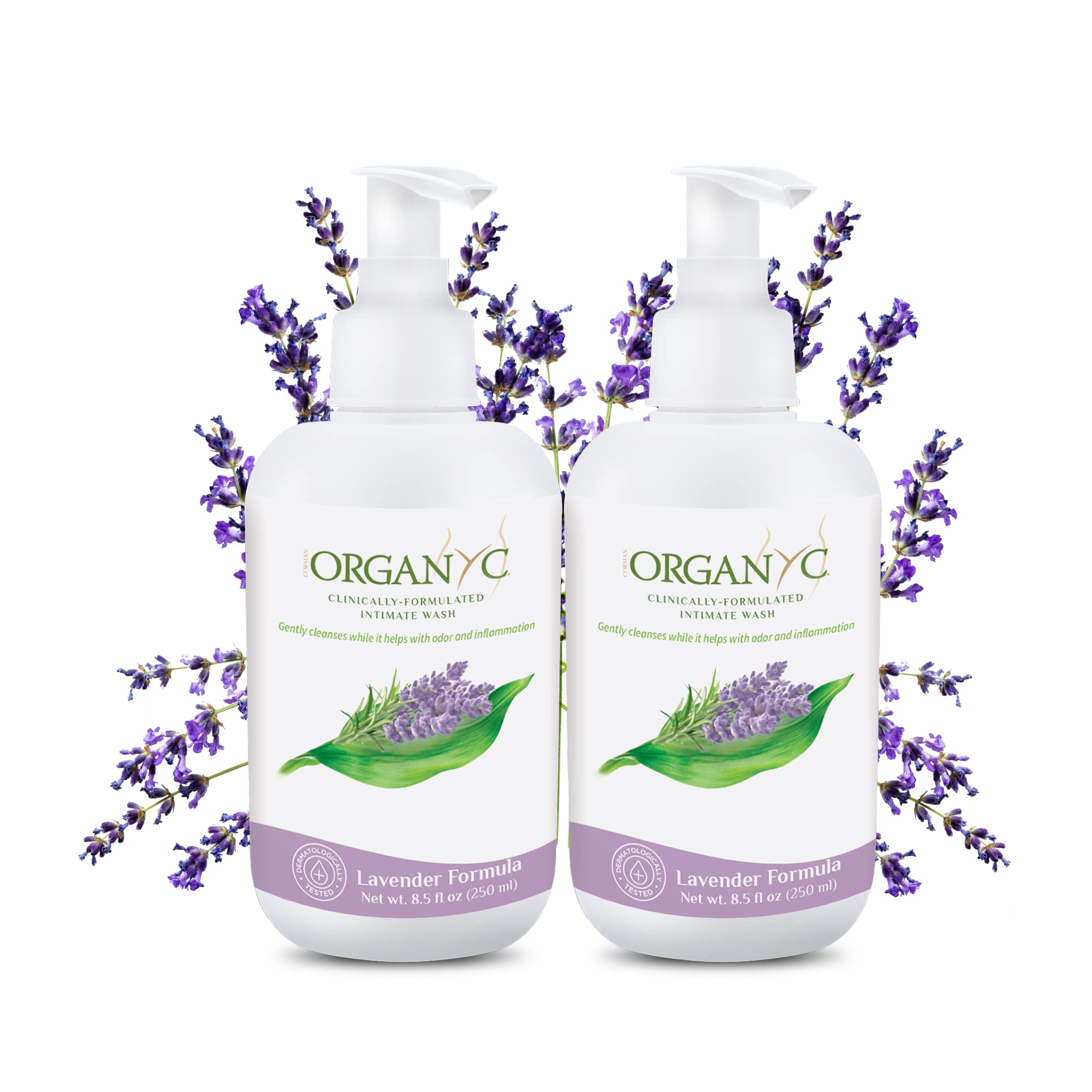 Organic Lavender Feminine Wash with Essential Oils & Flower Extracts - pH Balanced Intimate Cleanser for Sensitive Skin - 8.5 fl oz (Pack of 2) - Gentle Daily Hygiene for Women - Perfect for Post-Workout, Travel & Menstrual Care