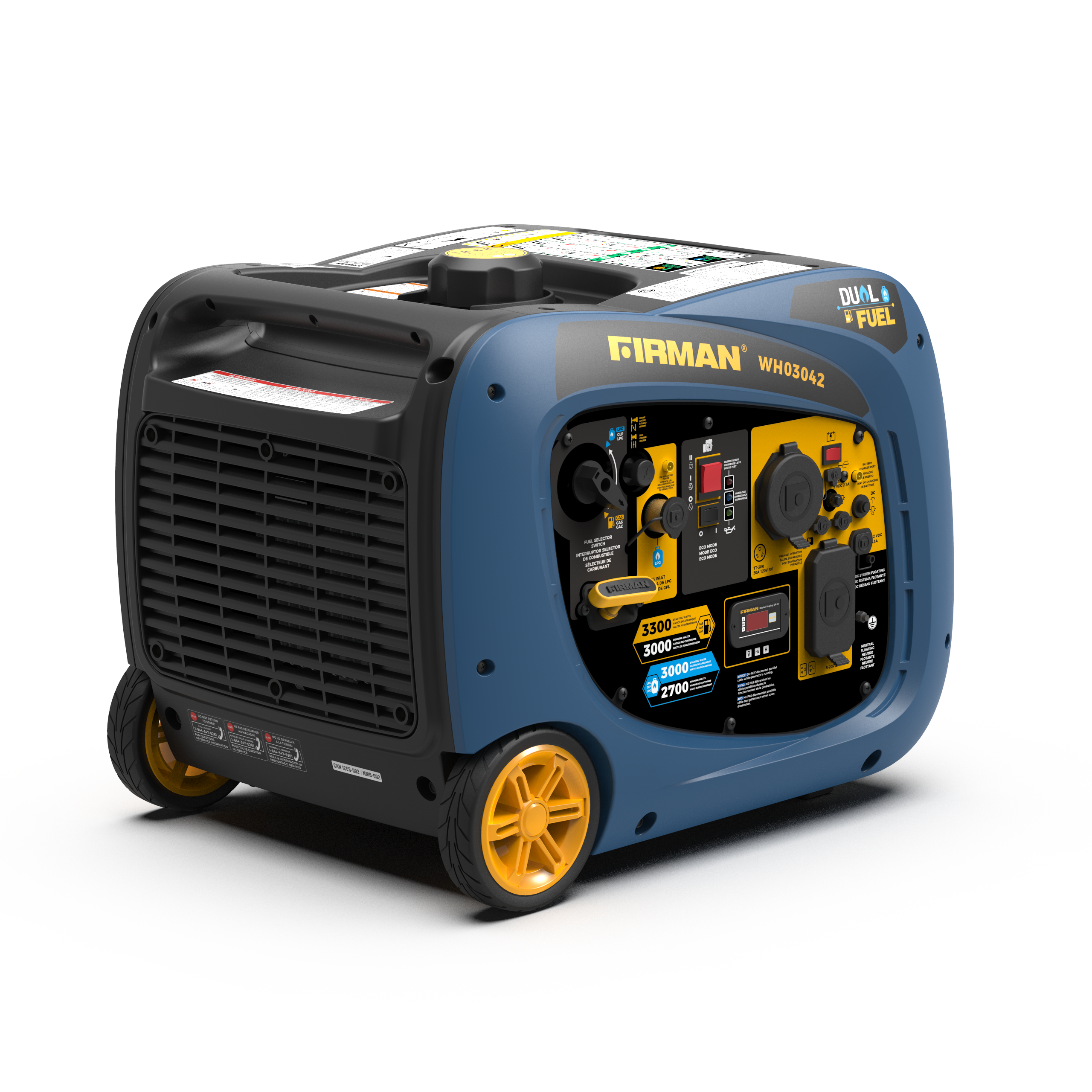 Dual Fuel Inverter Portable Generator 3300W Electric Start - Gas & Propane Powered - Quiet Camping & Emergency Backup Power for RV, Home, Outdoor