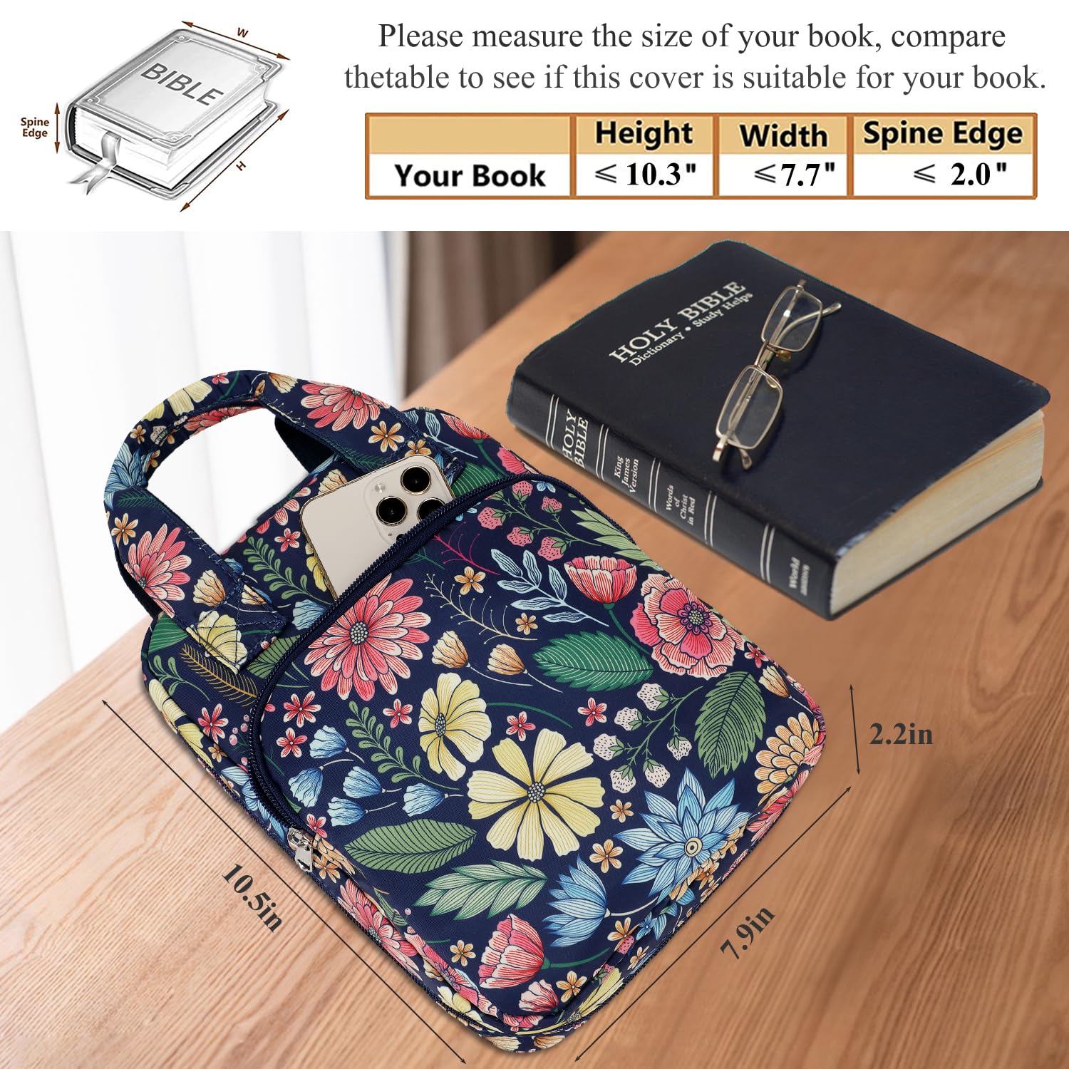 Women's Bible Cover with Handle & Zipper - Durable Bible Case Holder, Church Book Bag for Carrying & Protection - Perfect for Church Services, Bible Study & Travel