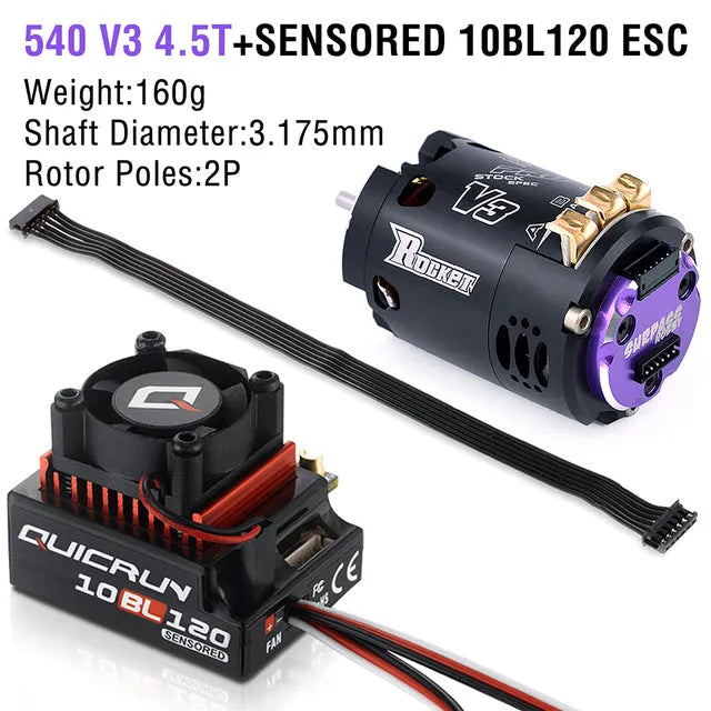 SURPASS Rocket 540 V3 4.5T Brushless Motor with Hobbywing QUICRUN 10BL120 120A ESC Combo for WLtoys 184016 1/10 1/12 RC Racing Cars - Perfect for Off-Road Bashing and Competitive Track Racing