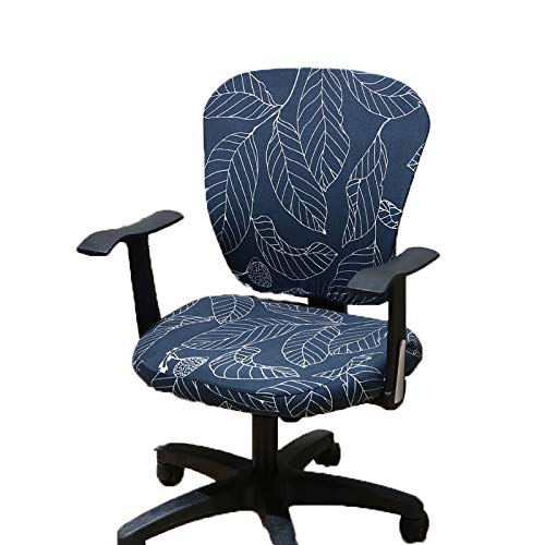 Universal Computer Office Chair Cover - Removable & Washable Armchair Slipcover with Heart Leaf Design (Blue) - Perfect for Home, Office, and Gaming Chairs