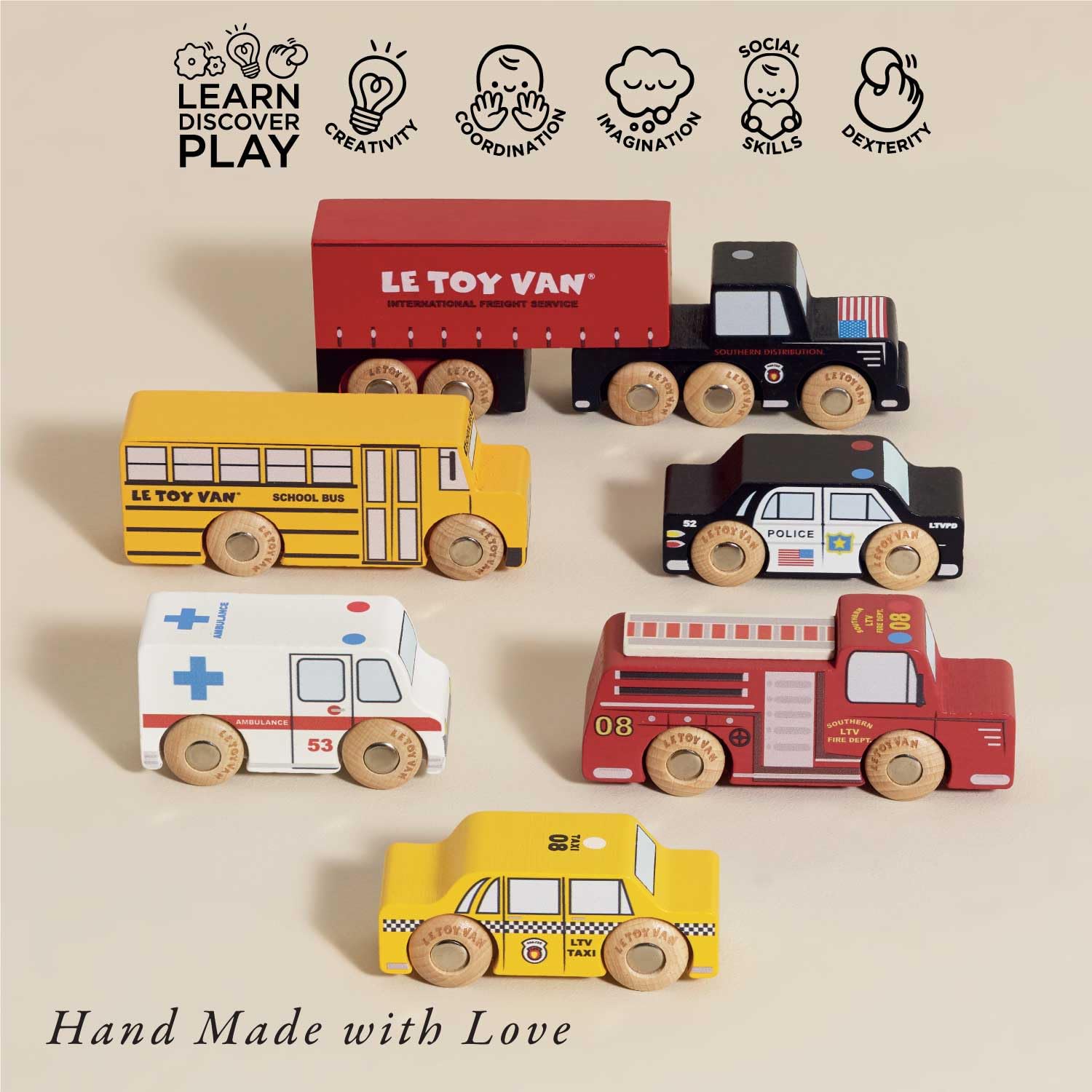 Le Toy Van New York Car Set - Premium Wooden Toy Cars for Kids Ages 3+ | Educational Wooden Vehicles for Toddlers, Pretend Play & City Adventure Scenes