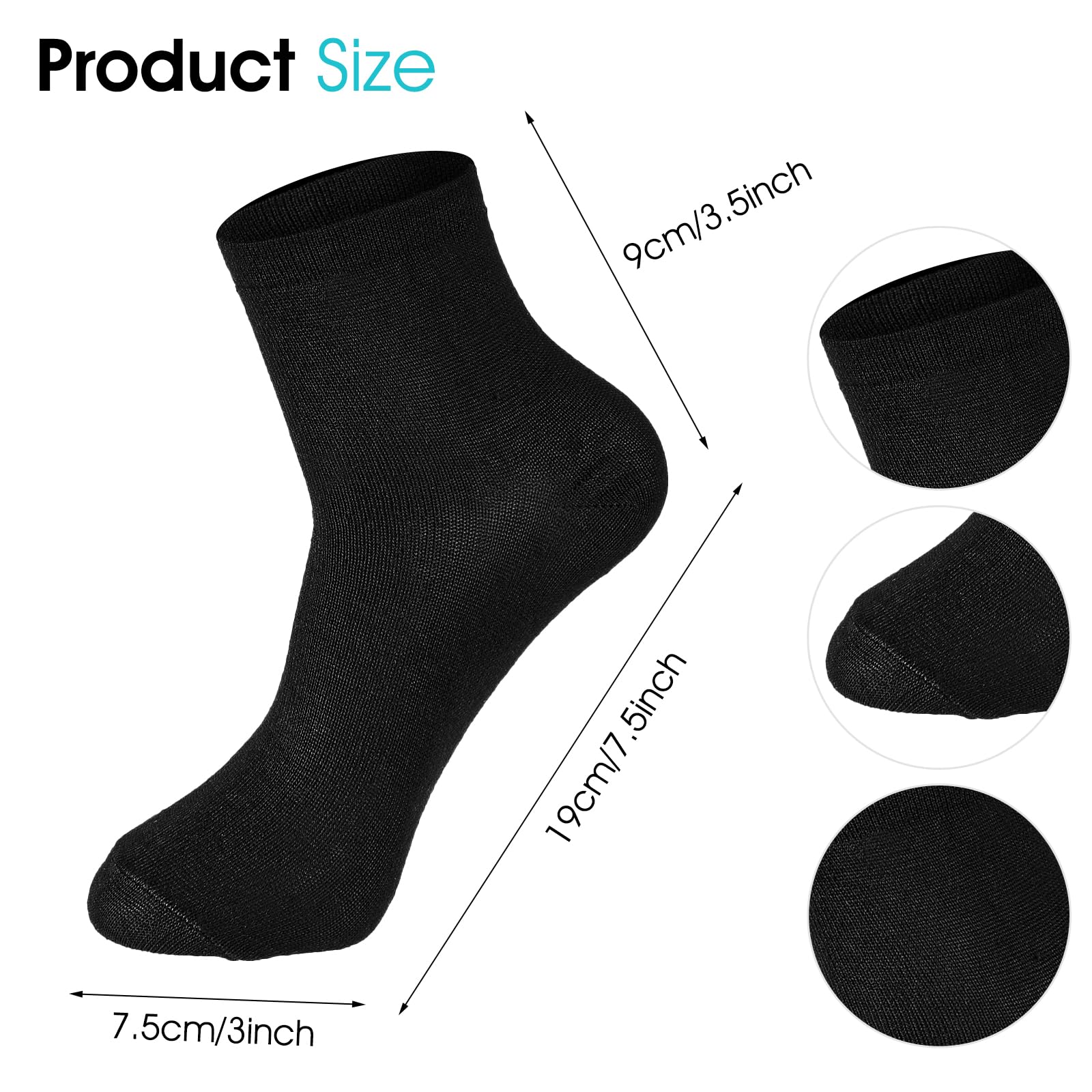 6 Pairs Women's Black Socks Size 4-7 - Comfortable Seamless Toe Ankle & Crew Socks for Work, Home, Running & Sports - Breathable Everyday Casual Socks for Women