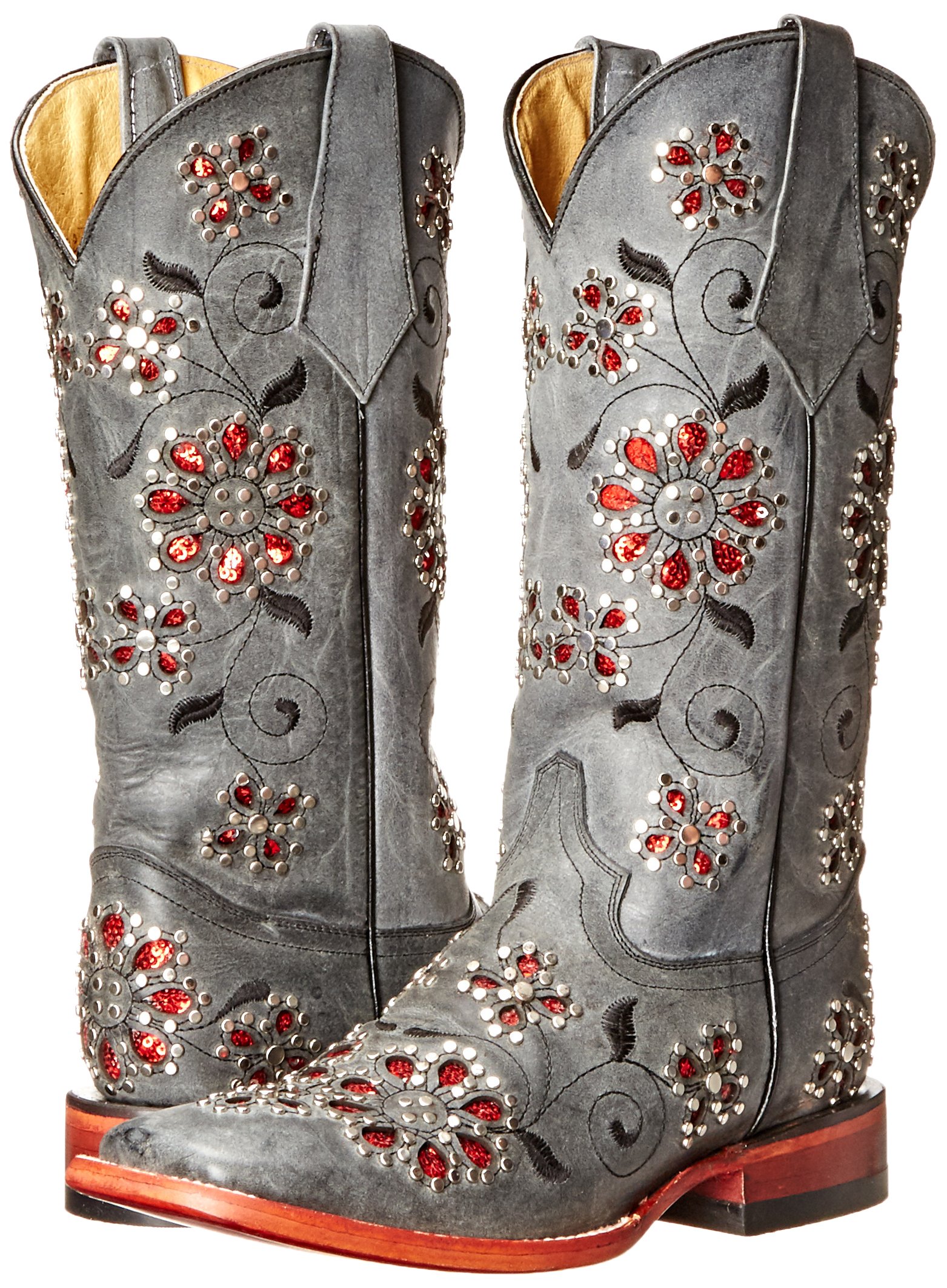 Women's Winter Blossom Western Boots - Waterproof Leather Cowgirl Boots for Women, Comfortable Riding Boots with Warm Fleece Lining - Perfect for Country Rides, Winter Fashion & Outdoor Adventures