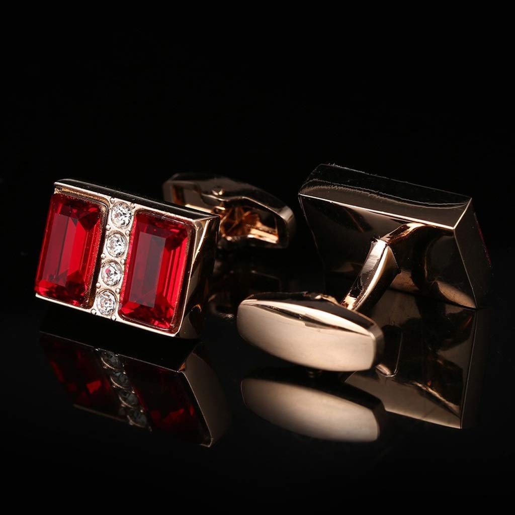 Elegant Vintage Gold Cufflinks for Men - Classic French Shirt Accessories for Business, Wedding & Formal Events - Red Crystal Cuff Links Gift Set (Gold Color) - Perfect for Office, Banquet & Daily Wear