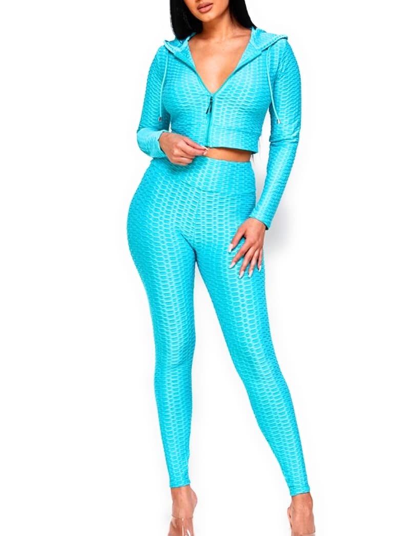 Turquoise Butt Lifting Activewear Set - High Waist Yoga Pants & Sports Bra for Women - Tummy Control Workout Outfit for Gym, Running, and Yoga