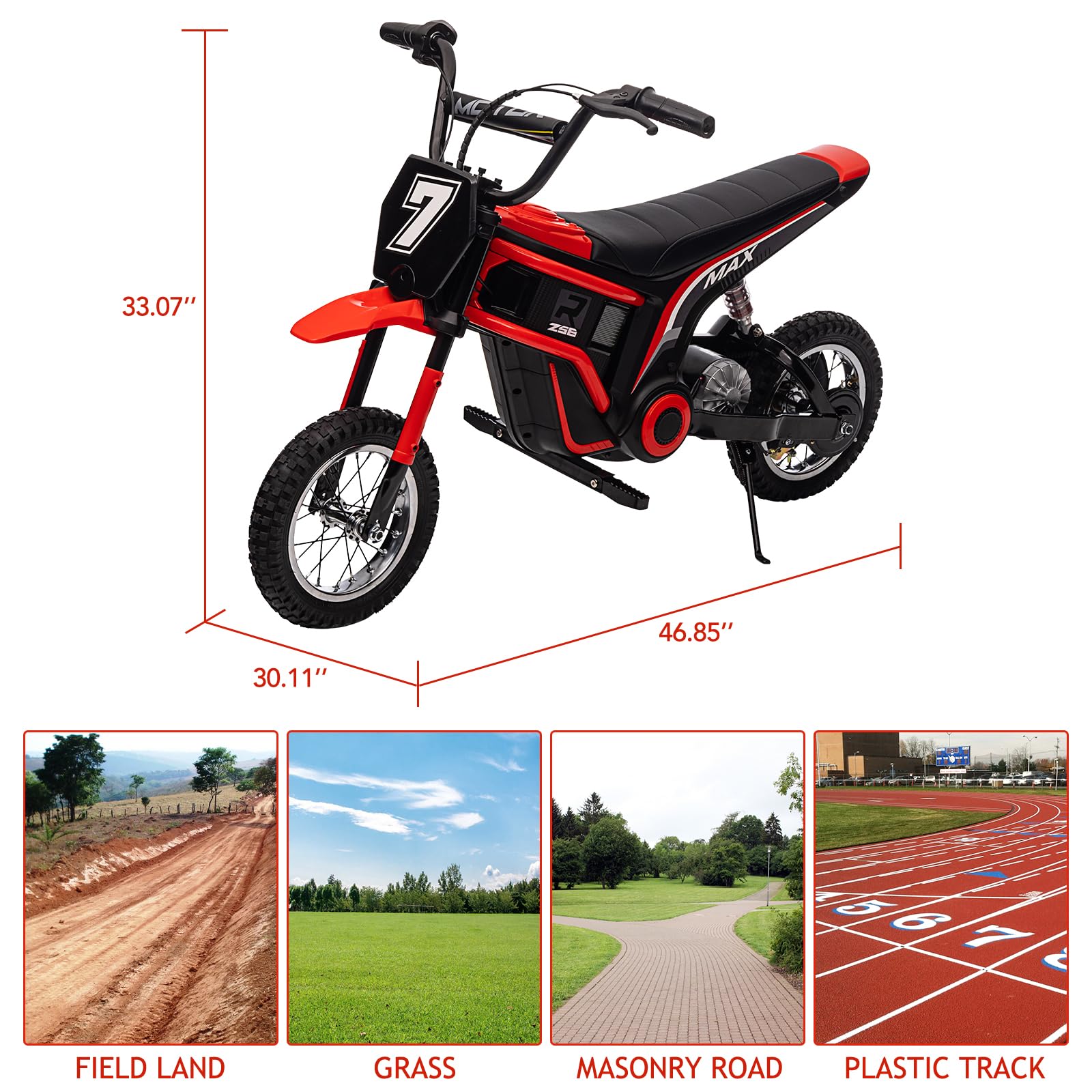 GARVEE 24V 10A 350W Kids Electric Dirt Bike for Ages 5-17 | 14.29 MPH Max Speed | 3-Speed Adjustable | Red Color | Perfect for Off-Road Adventure & Backyard Riding