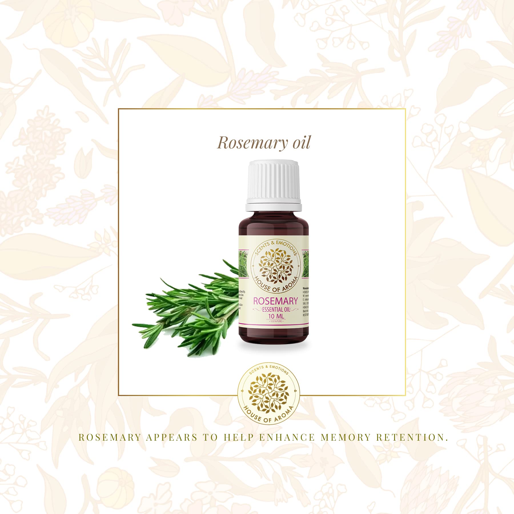 Organic Rosemary Essential Oil for Hair Growth & Scalp Care - 100% Pure Natural Aromatherapy Oil to Fight Dandruff, Prevent Hair Loss, Moisturize Skin & Reduce Dark Circles - Perfect for DIY Beauty, Massage & Home Fragrance (10ml)