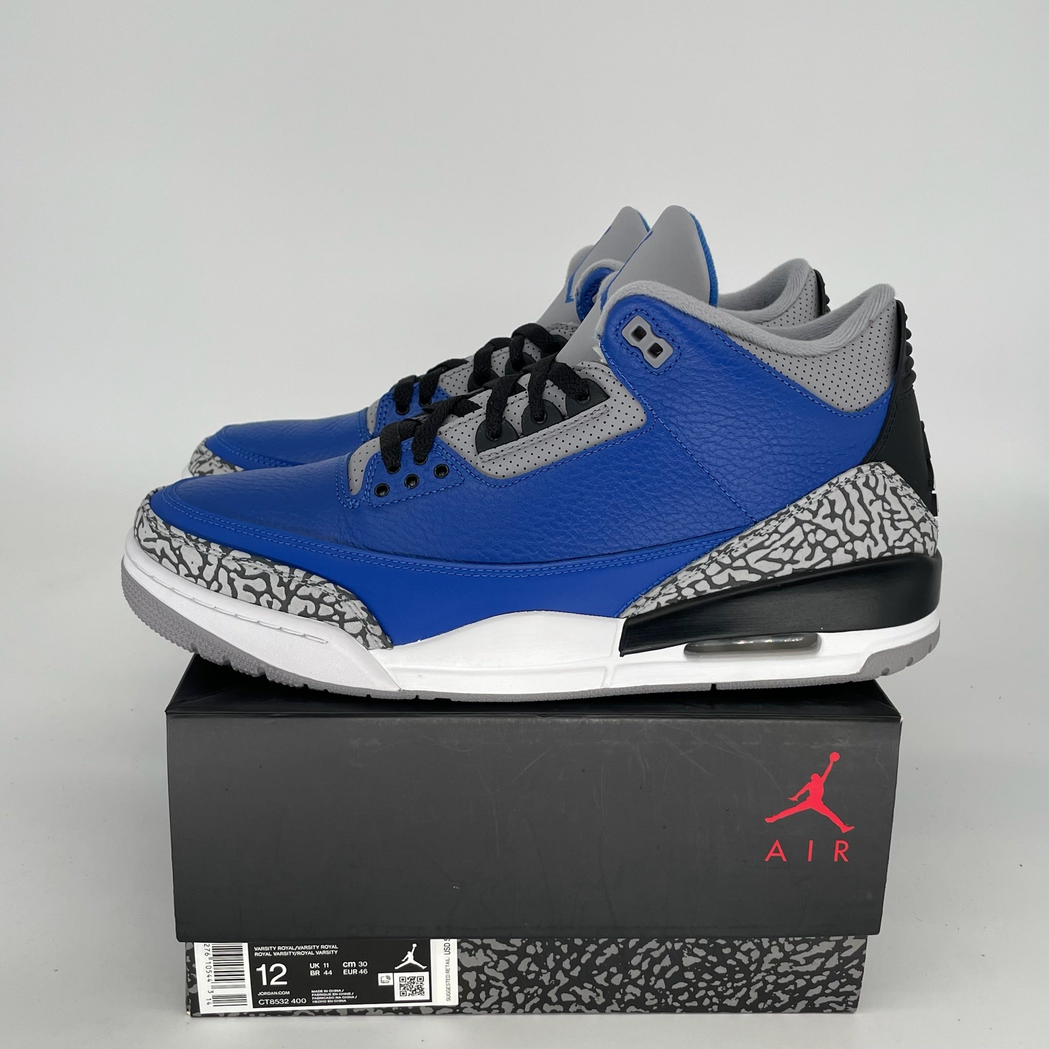 AIR JORDAN 3 VARSITY ROYAL CEMENT Men's Basketball Shoes - Size 12 (CT8532-400) | Retro Sneakers for Streetwear & Sports Performance