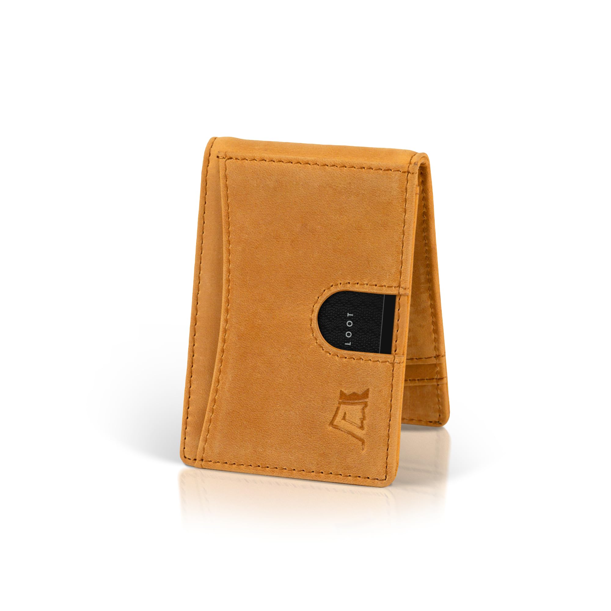 Kings Loot Men's Slim RFID Blocking Leather Money Clip Wallet - Minimalist Front Pocket Bifold Holds 12 Cards | Stylish Compact Design in Buckskin | Perfect for Travel, Business & Everyday Carry