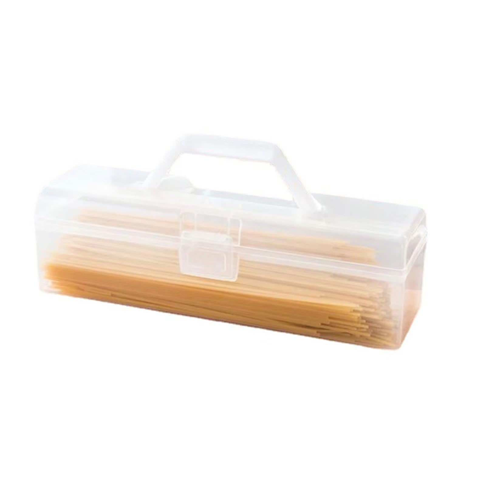 Plastic Pasta Storage Container with Handle - Airtight Spaghetti & Noodle Organizer for Kitchen, Pantry, Camping (11.6x3.9x3.5in, White) - Perfect for Storing Dry Pasta, Cereals, Snacks & Kitchen Utensils