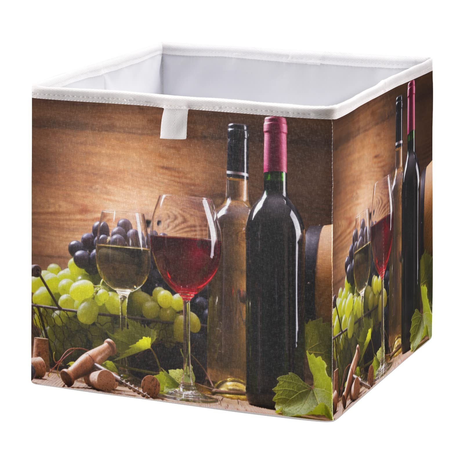 Foldable Collapsible Wine Storage Basket for Shelves - 16 x 11 Inch Red & White Decorative Organizer Bin for Pantry, Closet, Nursery & Home - Perfect for Wine Bottle Storage & Space Saving Organization