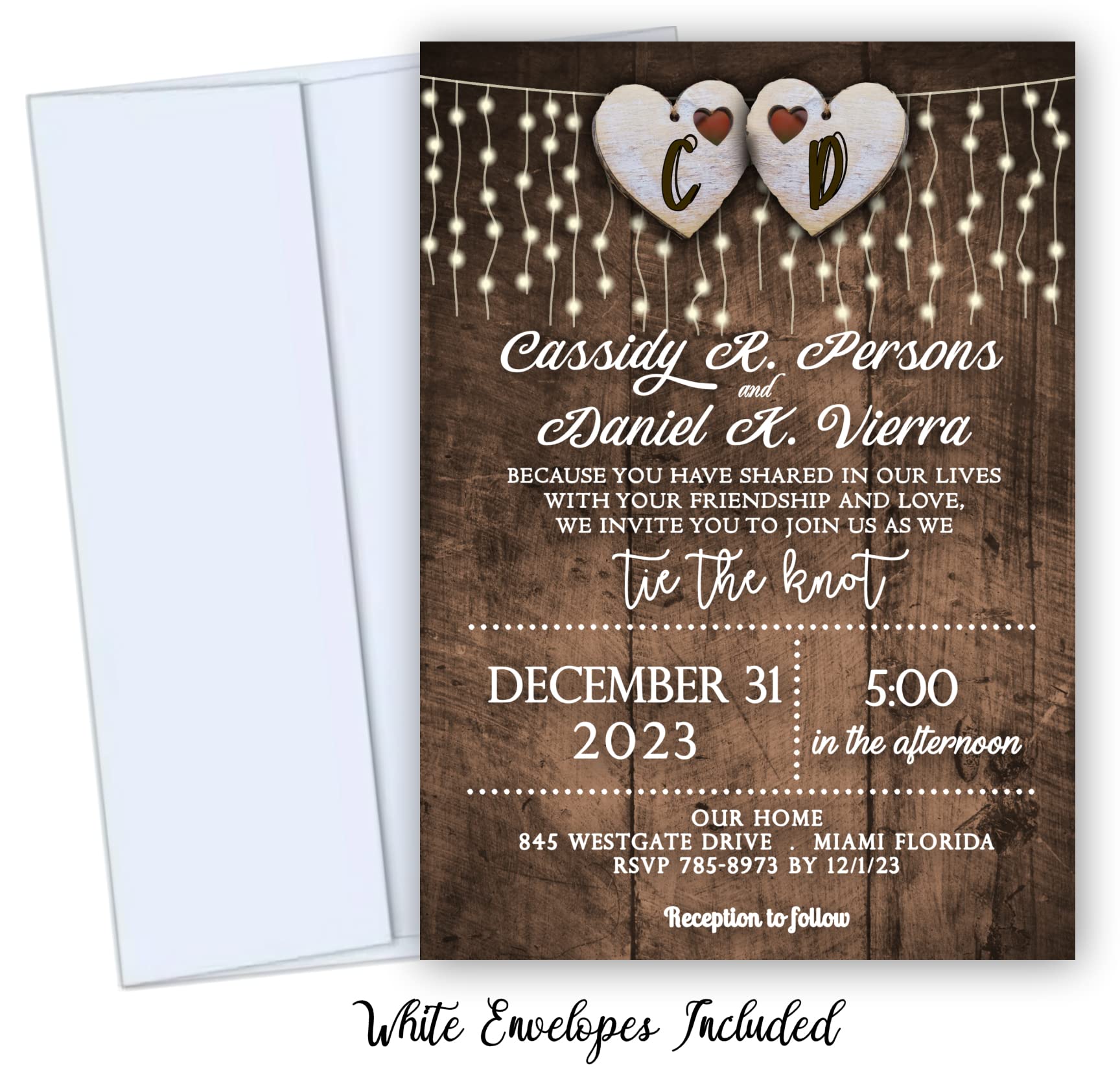50 Personalized Rustic Wedding Invitations Set - Elegant & Modern Backyard Wedding Invites with White Envelopes - Perfect for Outdoor Weddings, Vow Renewals & Anniversary Celebrations