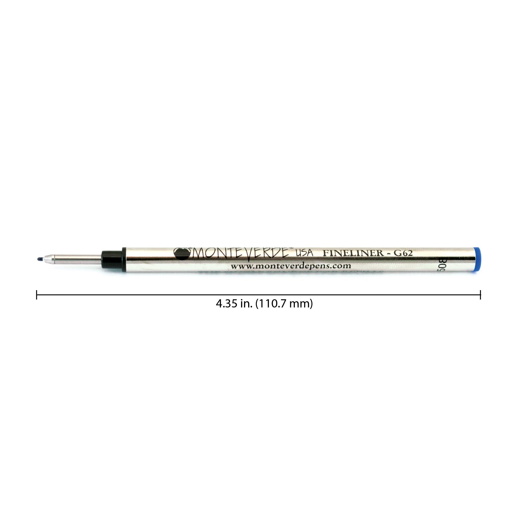 Monteverde G624BU Fine Liner Refills - 50 Pack, Blue Ink, Spring Loaded for Smooth Writing - Perfect for Rollerball Pens, Office, School & Note Taking
