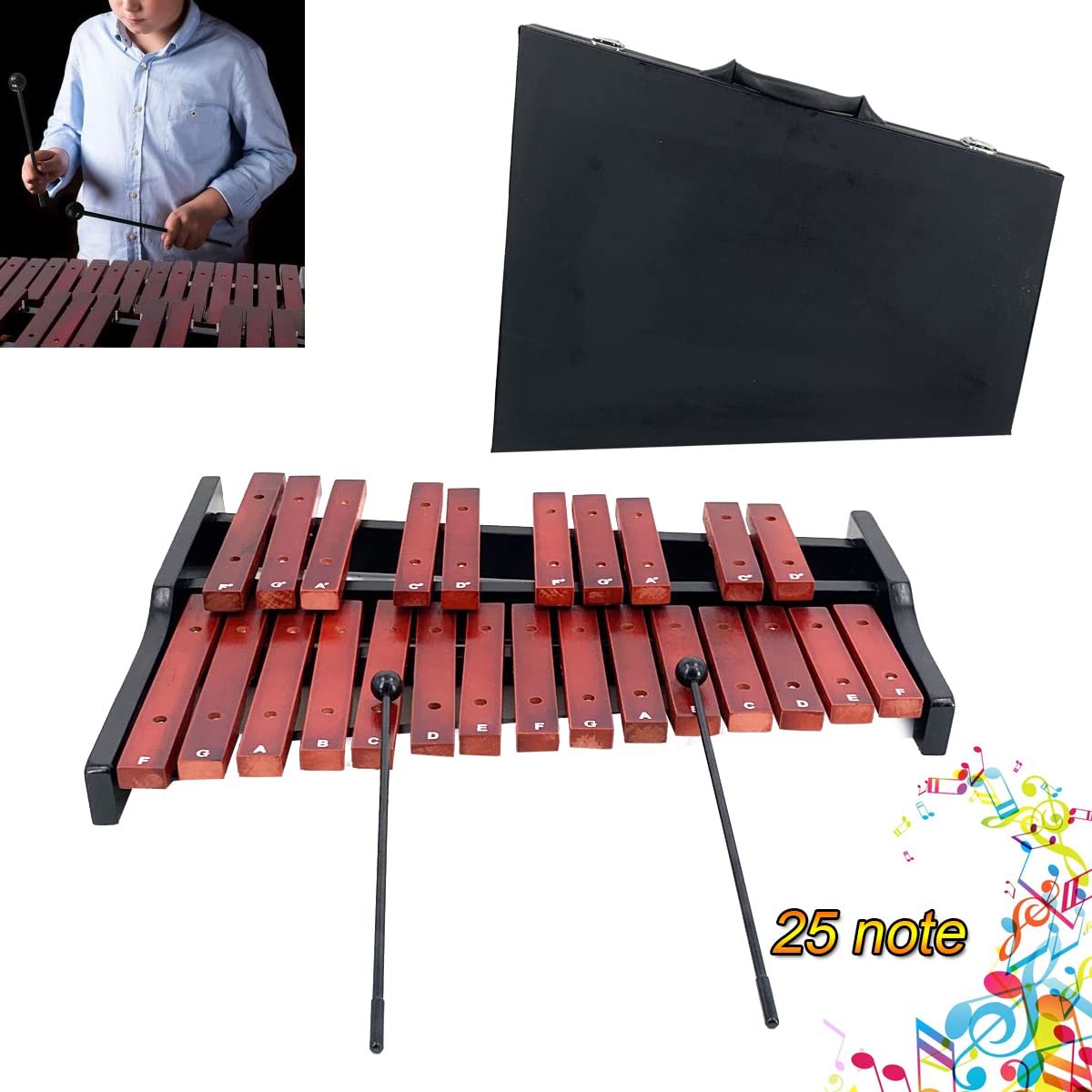 Professional 25-Key Portable Rosewood Xylophone for Adults & Students - Alto Diatonic Scale F to F, Chromatic F to D - Perfect for Music Education, Percussion Practice & Live Performances