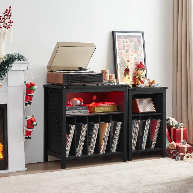Large Vinyl Record Player Stand with USB Charging Station & LED Lights - Holds 230+ Albums, Turntable Storage Holder with Display Shelf - Perfect for Music Room, Bedroom, Living Room DJ Setup & Vinyl Collection Display