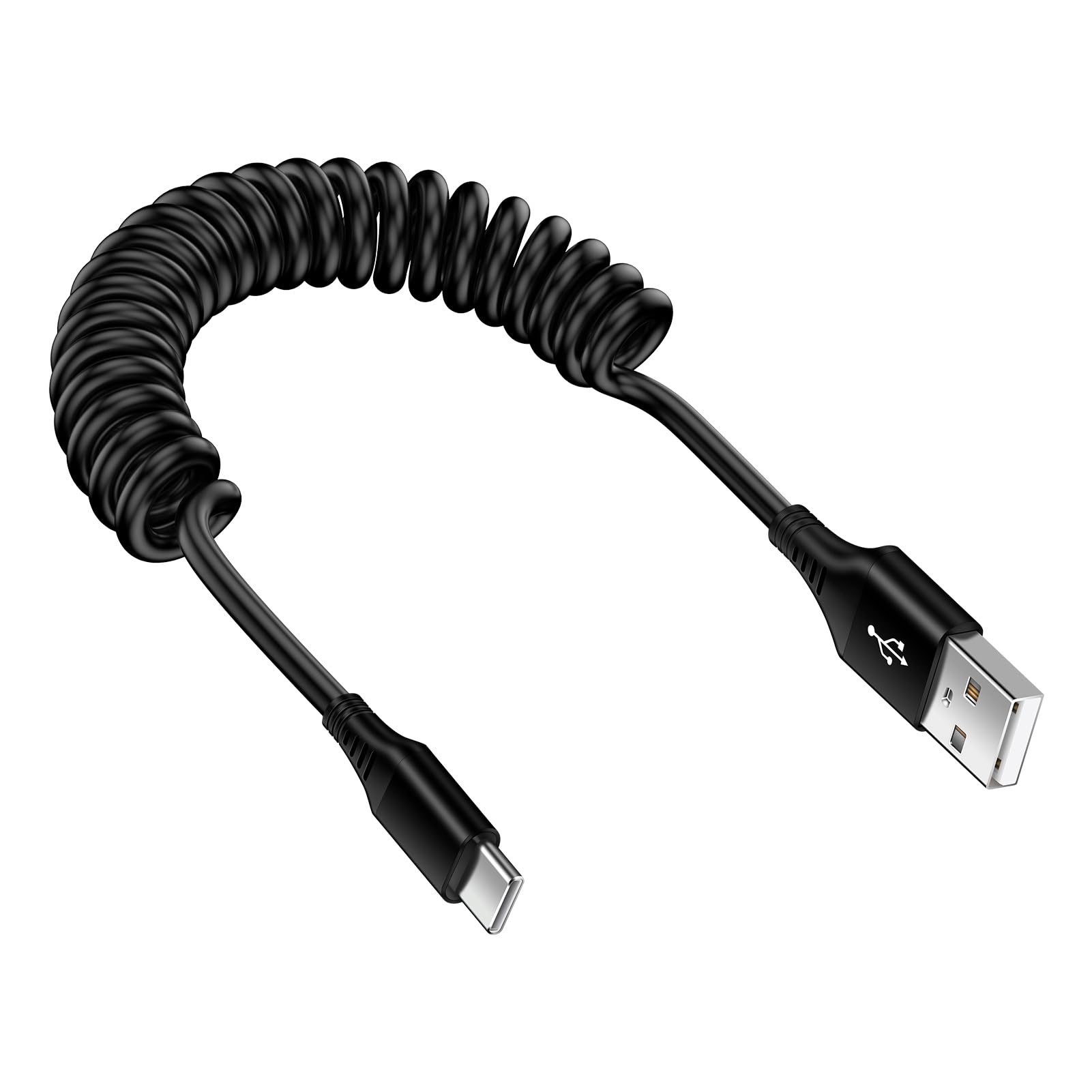 Samsung S24 Ultra FE Coiled USB C to USB A Fast Charging Cable - 3FT Retractable Charger Cord for Galaxy S24+/S23/S22/S21/S25+, iPhone 16/15 Pro Max Plus, Google Pixel 9/8/7/6 - Perfect for Car, Home & Travel Charging