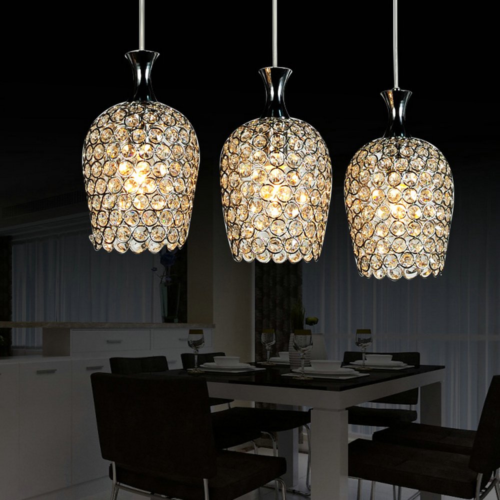 FEEKENBU Modern 3-Light Crystal Chandelier - Elegant Pendant Lighting for Kitchen Island, Dining Room & Living Room | Perfect for Home Decor, Wedding & Restaurant Lighting