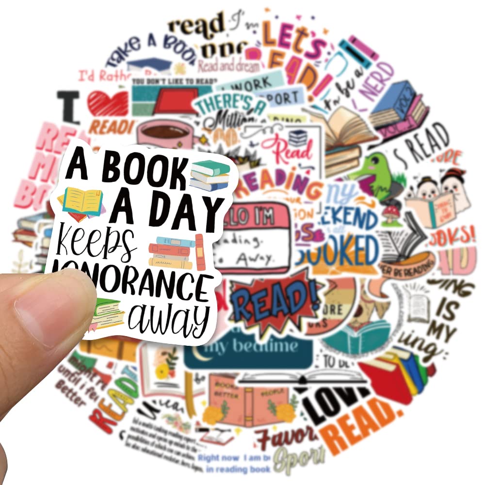 50PCS Funimost Waterproof Vinyl Book Stickers for Reading Lovers - Cute Bookish Stickers for Teachers, Students, Books, Laptops & Water Bottles - Perfect for School Supplies, Journaling & Gift Giving